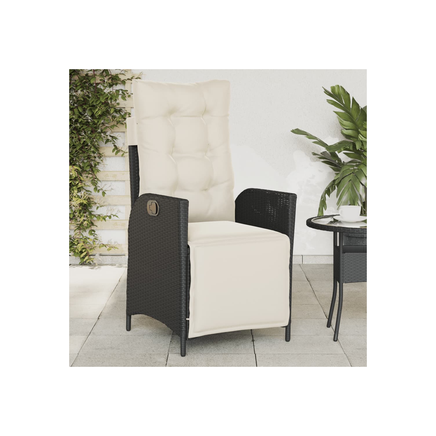 Fauteuil de jardin inclinable avec repose-pieds en poly rotin noir vidaXL