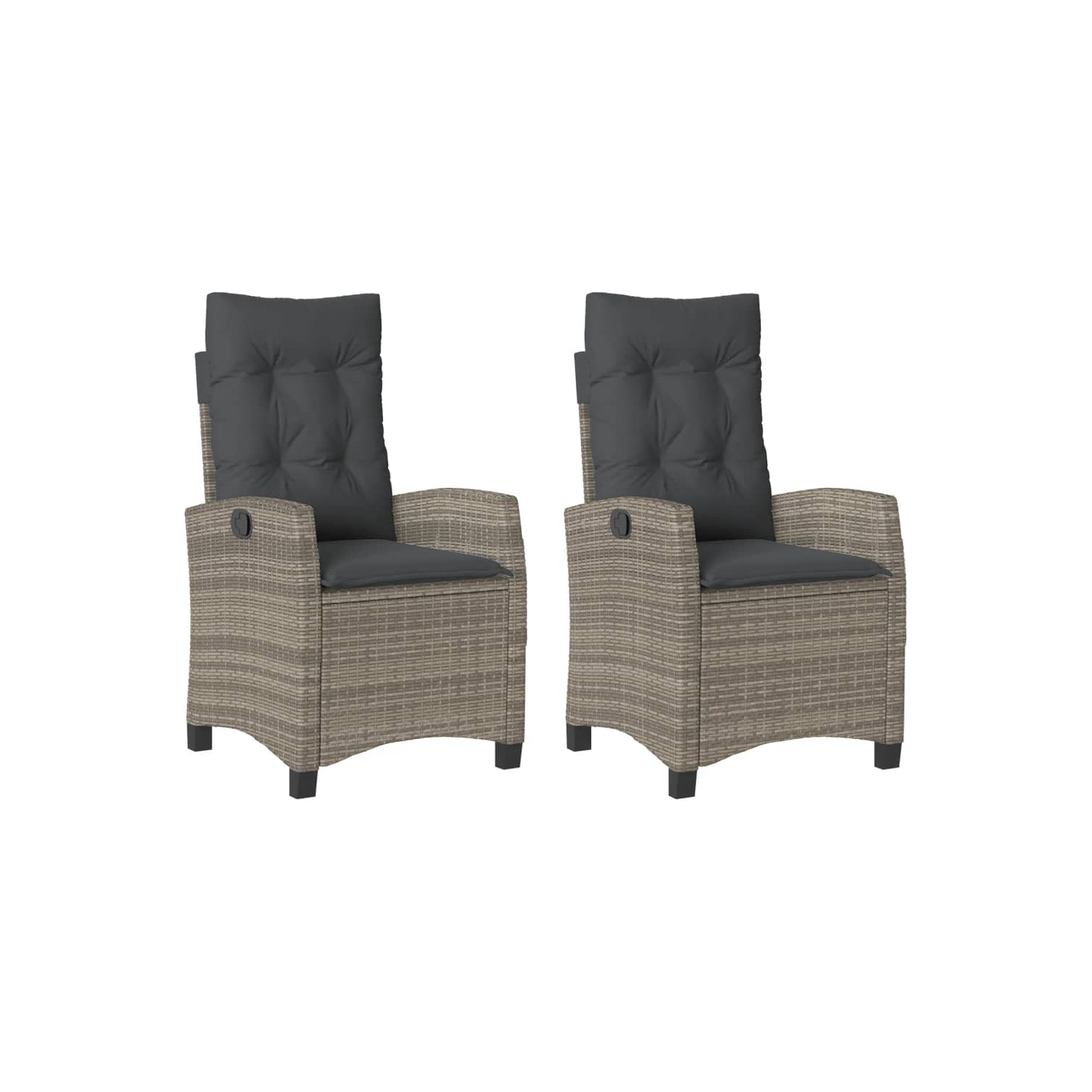 Chaises de jardin inclinables VidaXL 2 pièces avec coussins en poly rotin gris