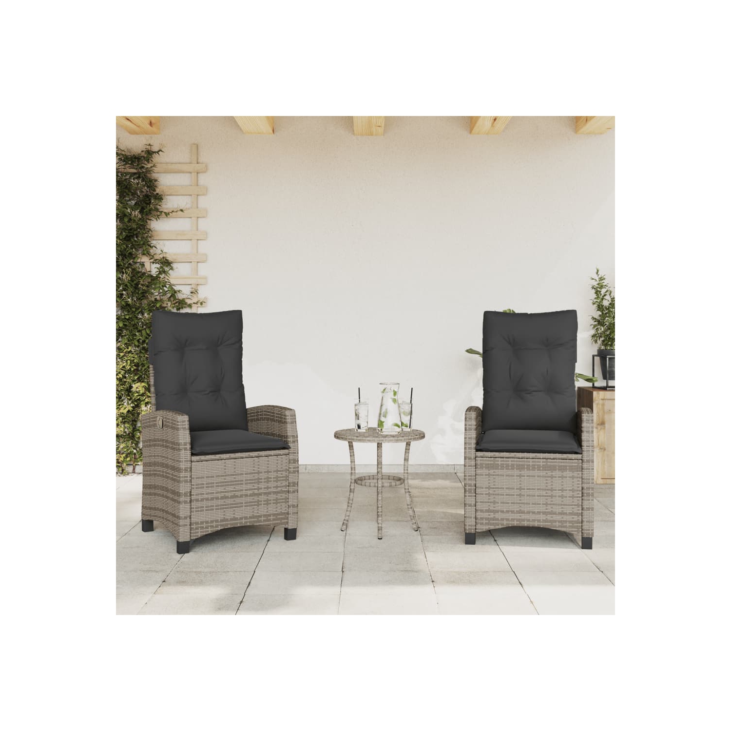 Chaises de jardin inclinables VidaXL 2 pièces avec coussins en poly rotin gris