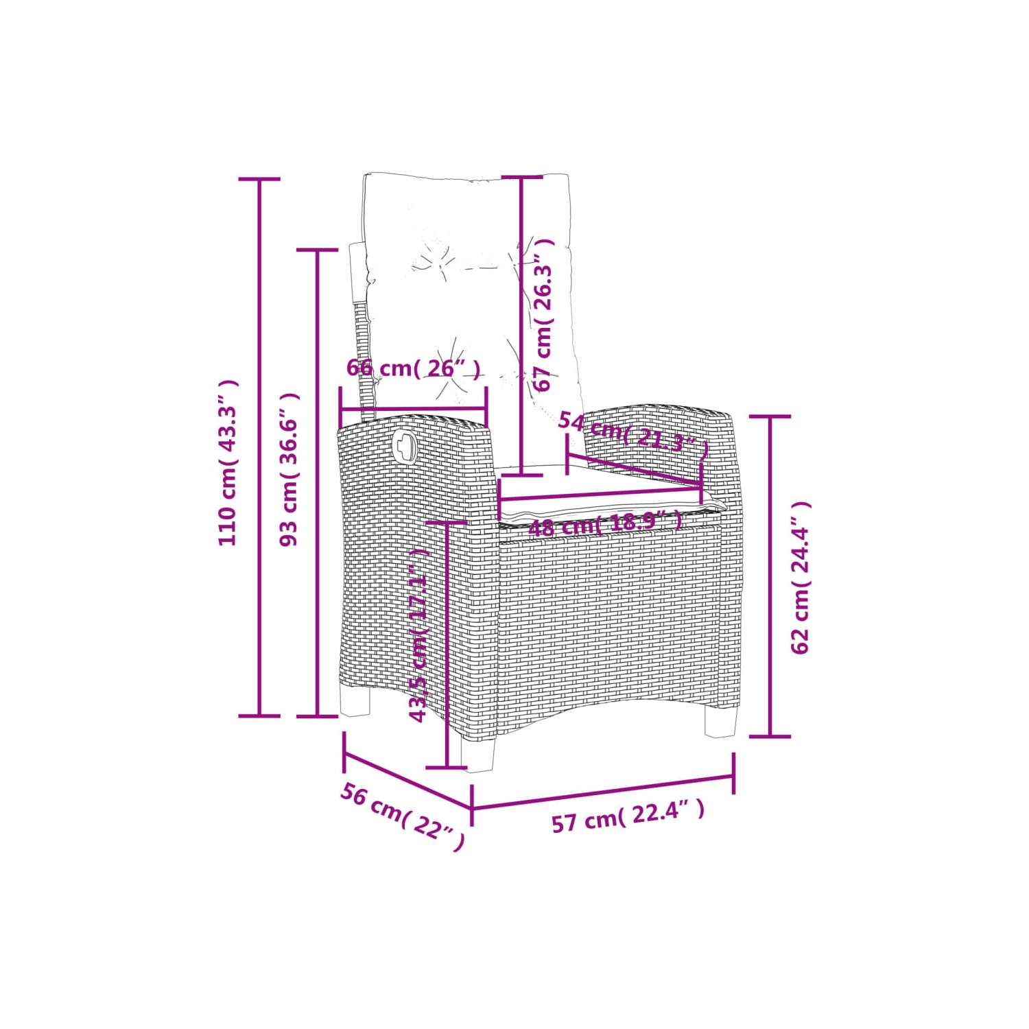 Chaises de jardin inclinables VidaXL 2 pièces avec coussins en poly rotin gris