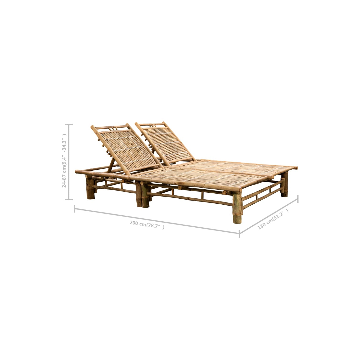 vidaXL 2-Person Sun Lounger with Cushions Bamboo