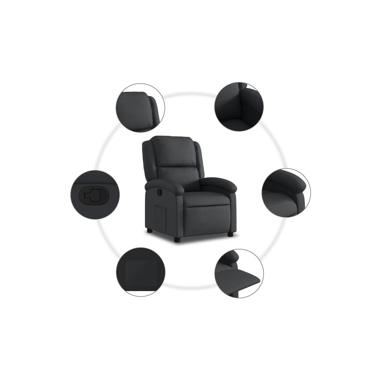 vidaXL Recliner Chair Black Real Leather