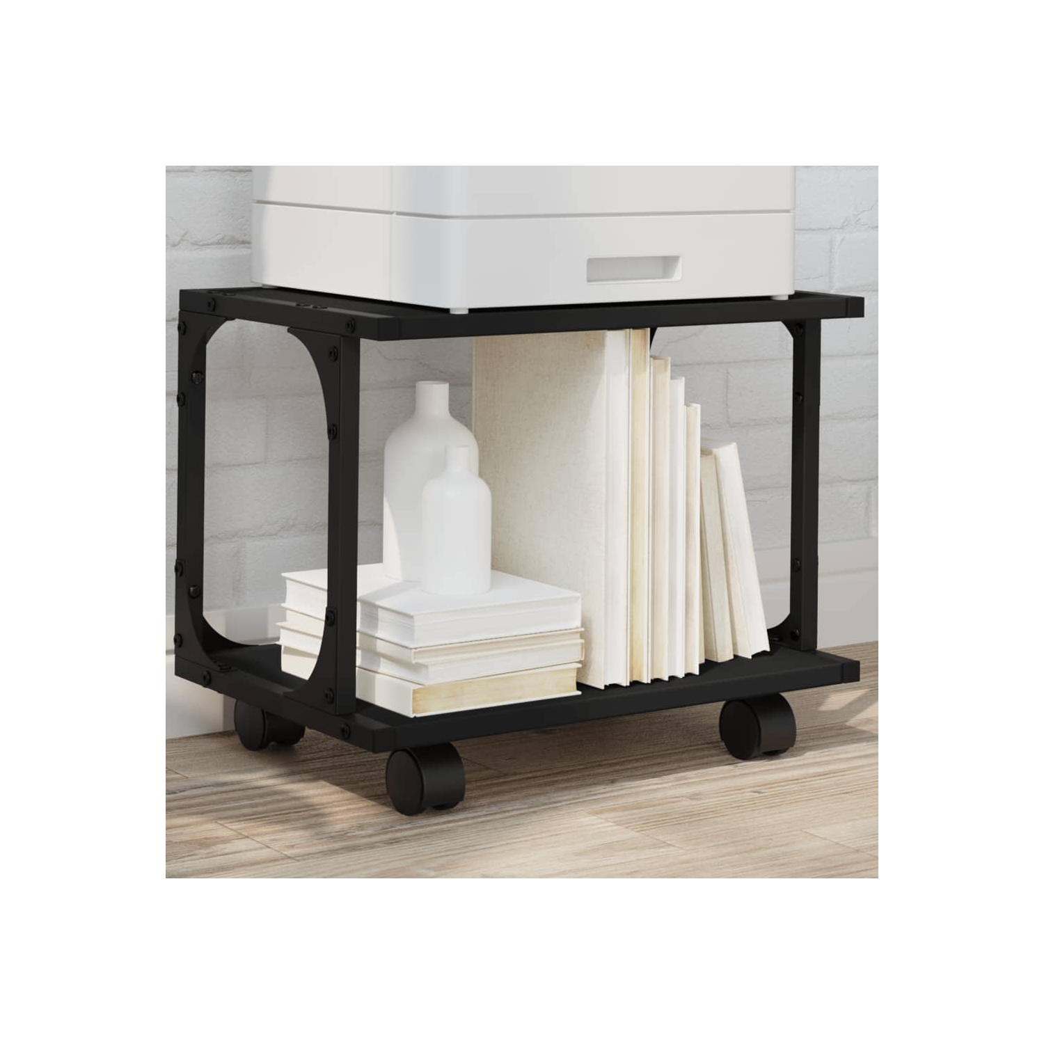 Meuble pour imprimante à 2 niveaux en bois d'ingénierie noir de 42 x 28 x 28 po de 33,5 cm