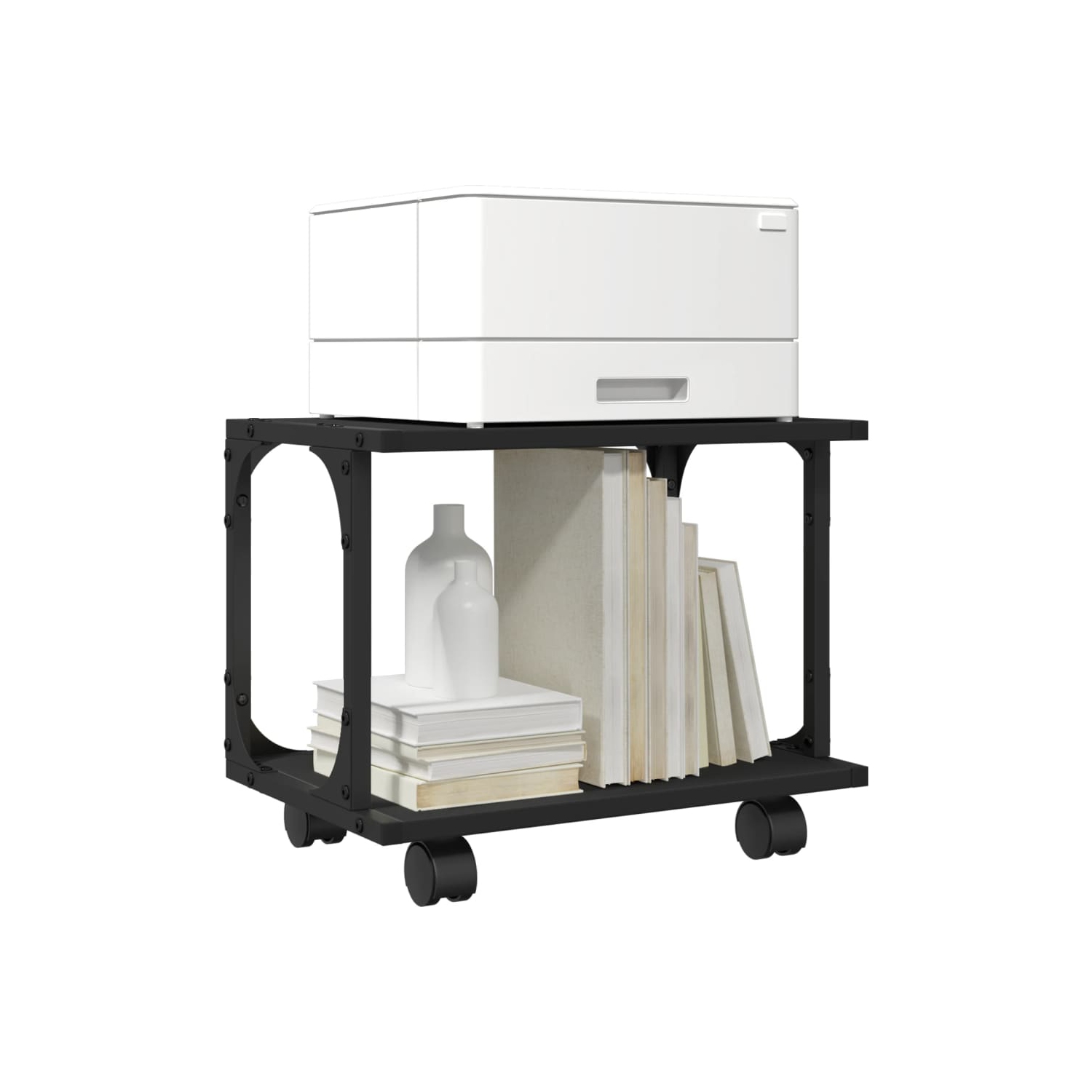 Meuble pour imprimante à 2 niveaux en bois d'ingénierie noir de 42 x 28 x 28 po de 33,5 cm