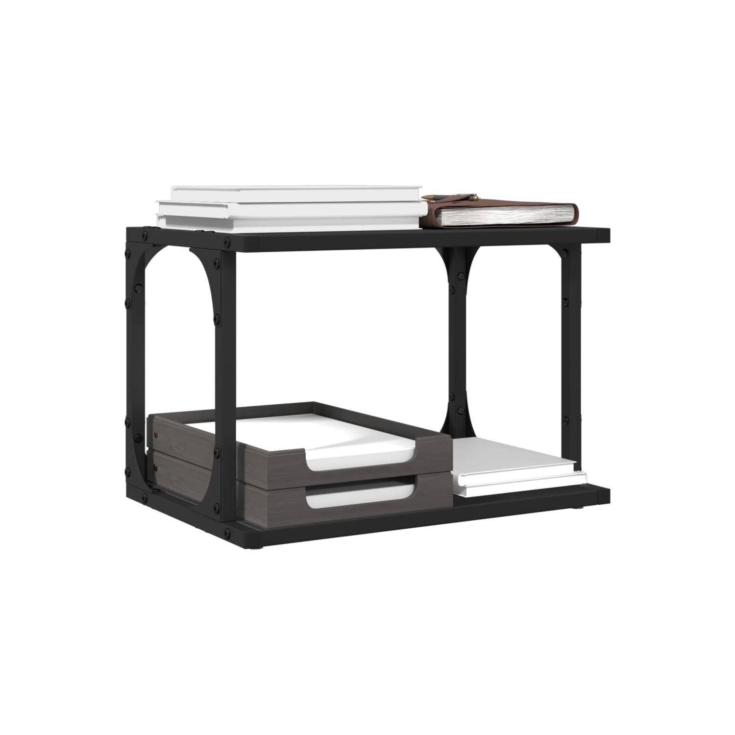 Meuble pour imprimante à 2 niveaux en bois d'ingénierie noir de 42 x 28 x 28 po de 33,5 cm