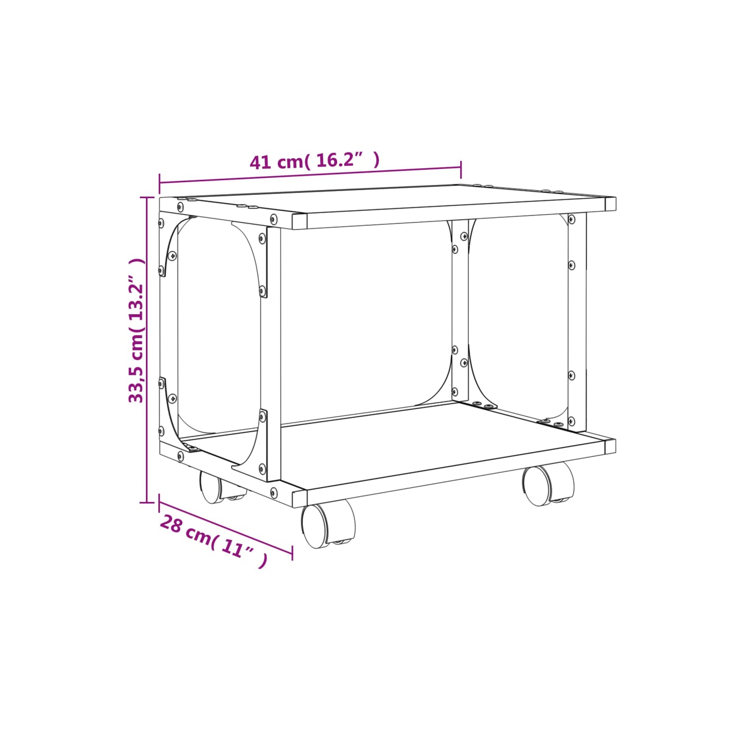Meuble pour imprimante à 2 niveaux en bois d'ingénierie noir de 42 x 28 x 28 po de 33,5 cm