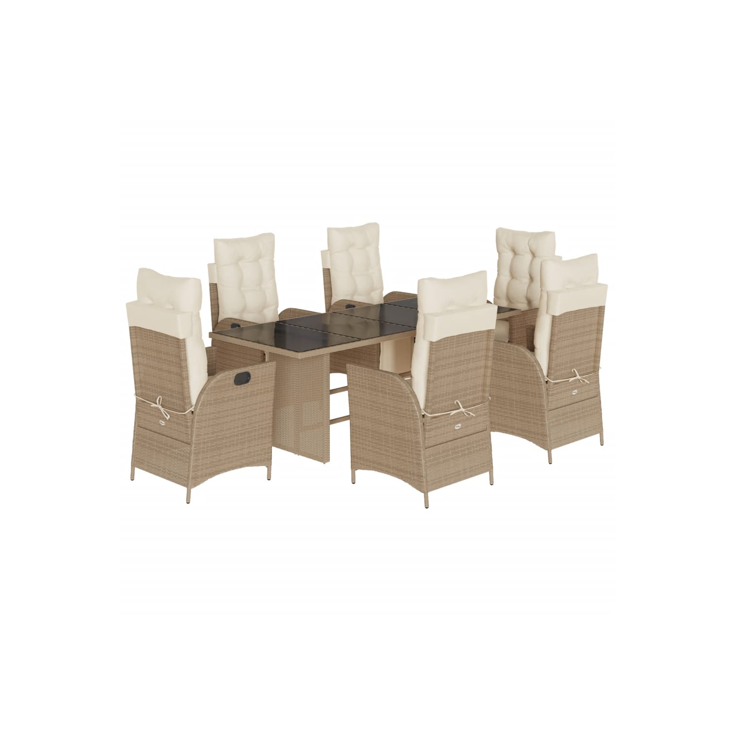 vidaXL 7 Piece Garden Dining Set with Cushions Beige Poly Rattan
