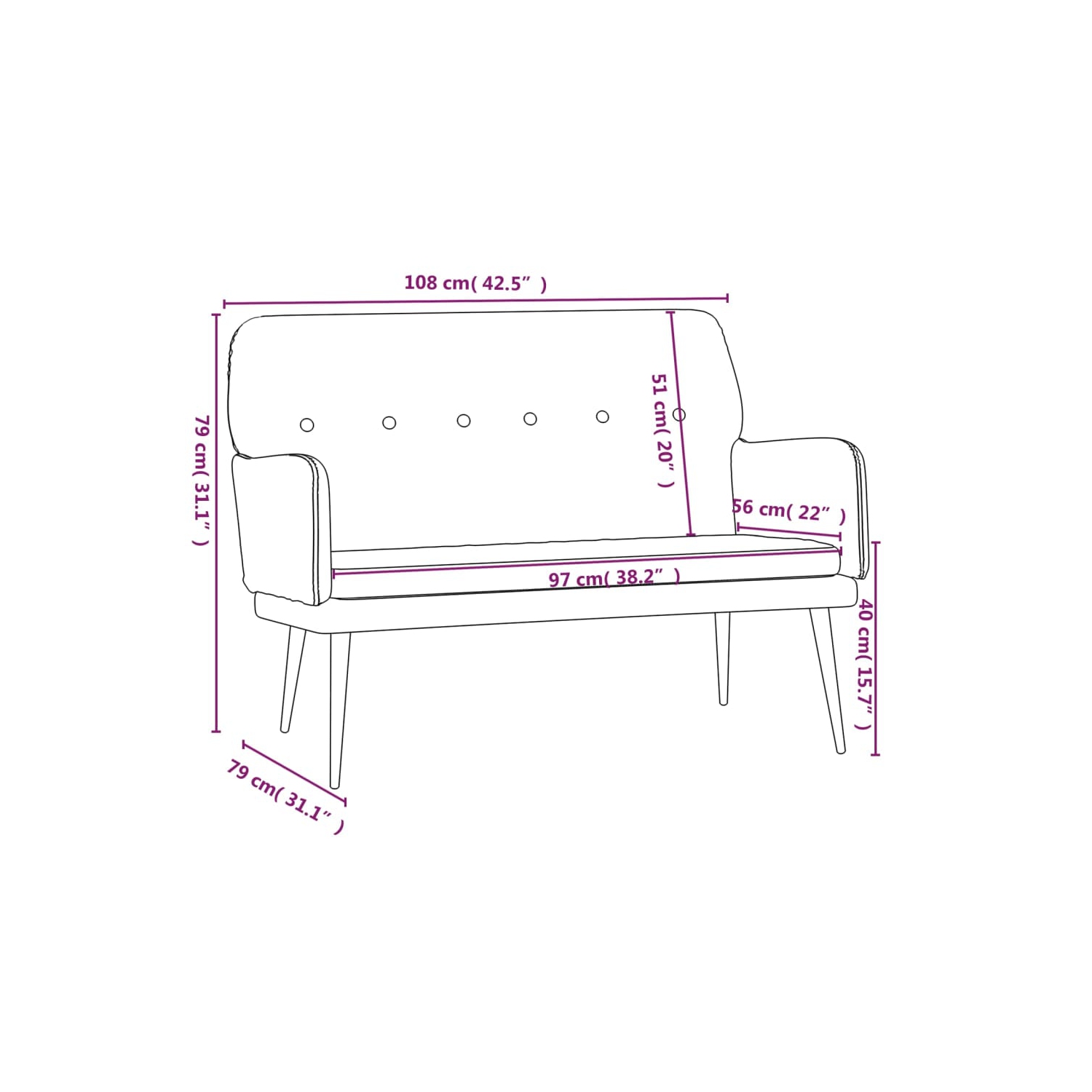 vidaXL Bench Black 108x79x79 cm Velvet