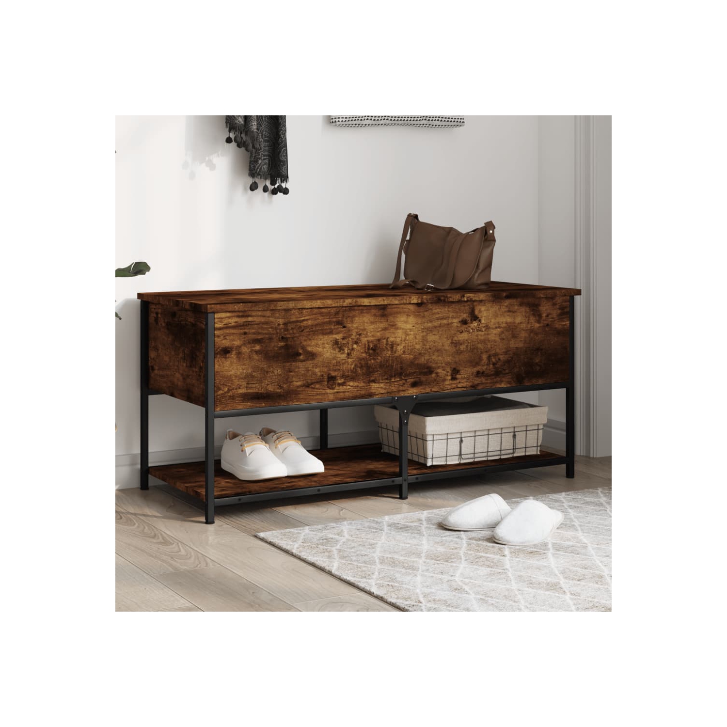 vidaXL Storage Bench Smoked Oak 100x42.5x47 cm Engineered Wood