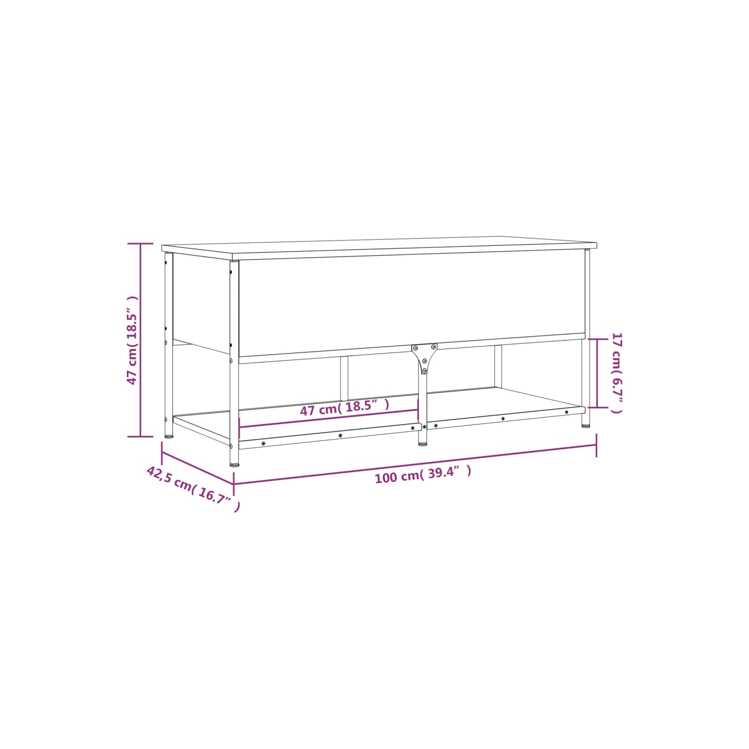 vidaXL Storage Bench Smoked Oak 100x42.5x47 cm Engineered Wood