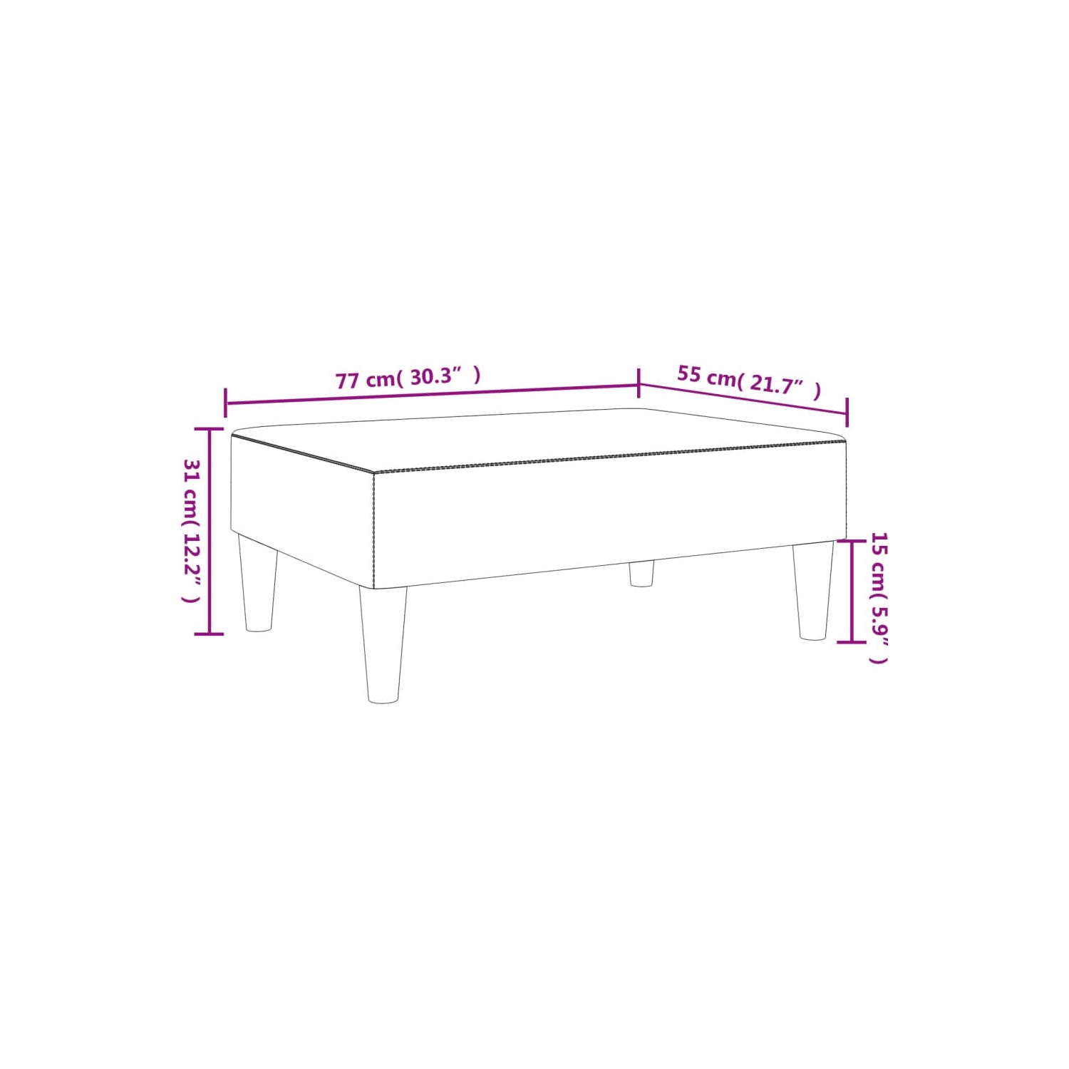 Tabouret pieds vidaXL, tissu 31 cm, gris foncé, 77 x 55 po