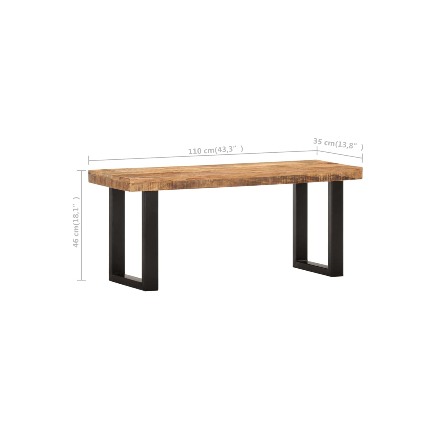 Banc de rangement en bois de manguier massif et en acier 110 cm de vidaXL
