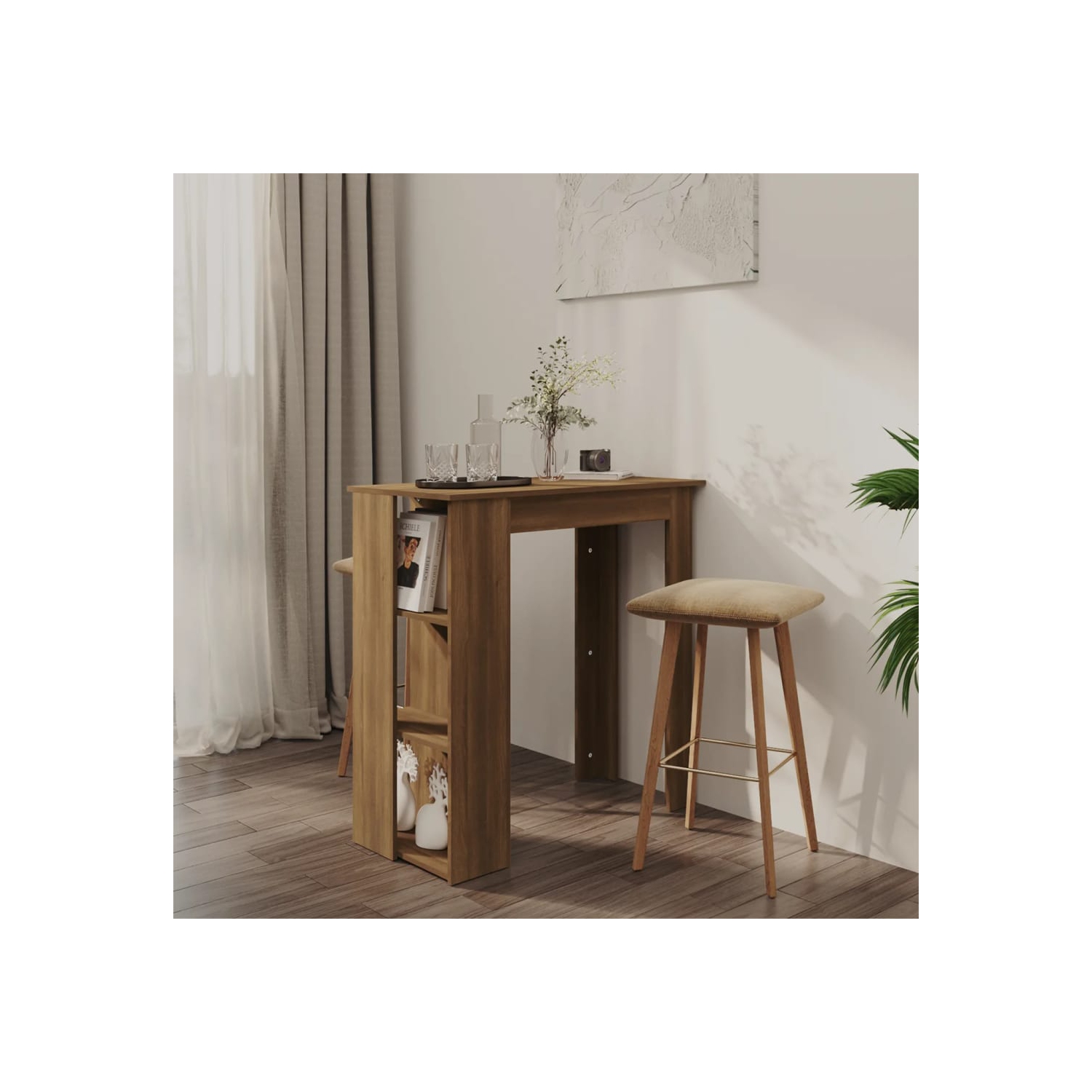 vidaXL Bar Table with Shelf Brown Oak 102x50x103.5 cm Engineered Wood