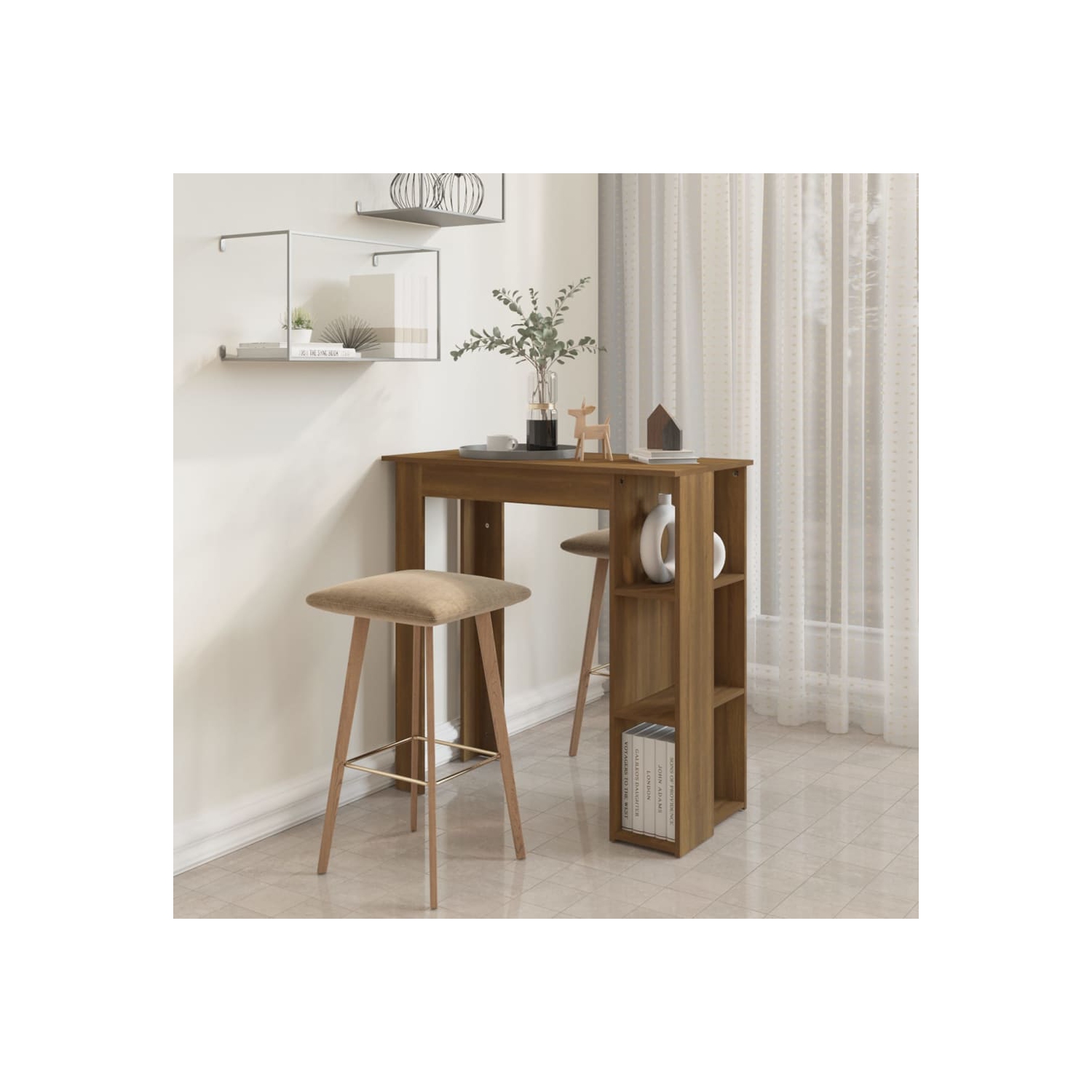 vidaXL Bar Table with Shelf Brown Oak 102x50x103.5 cm Engineered Wood