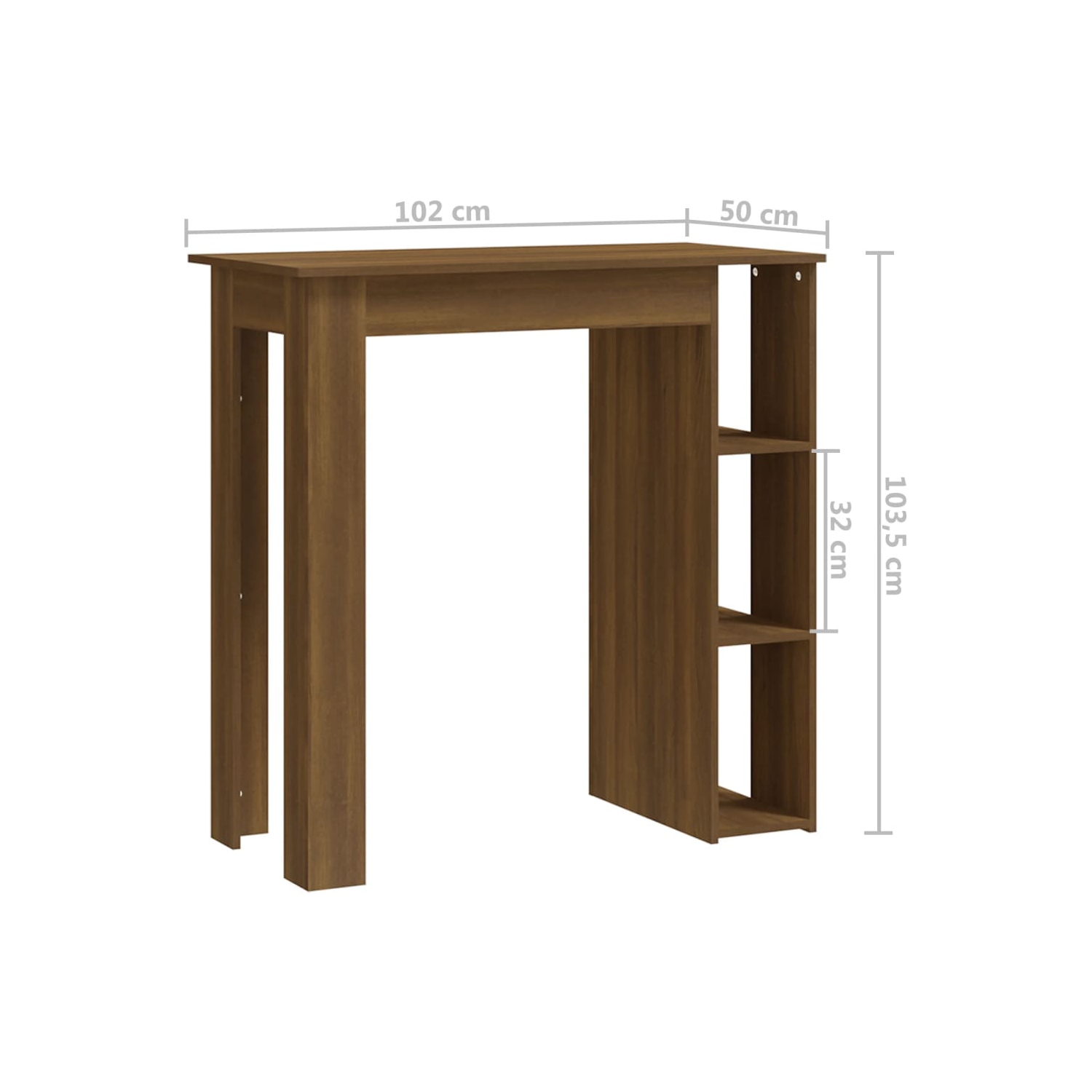 vidaXL Bar Table with Shelf Brown Oak 102x50x103.5 cm Engineered Wood