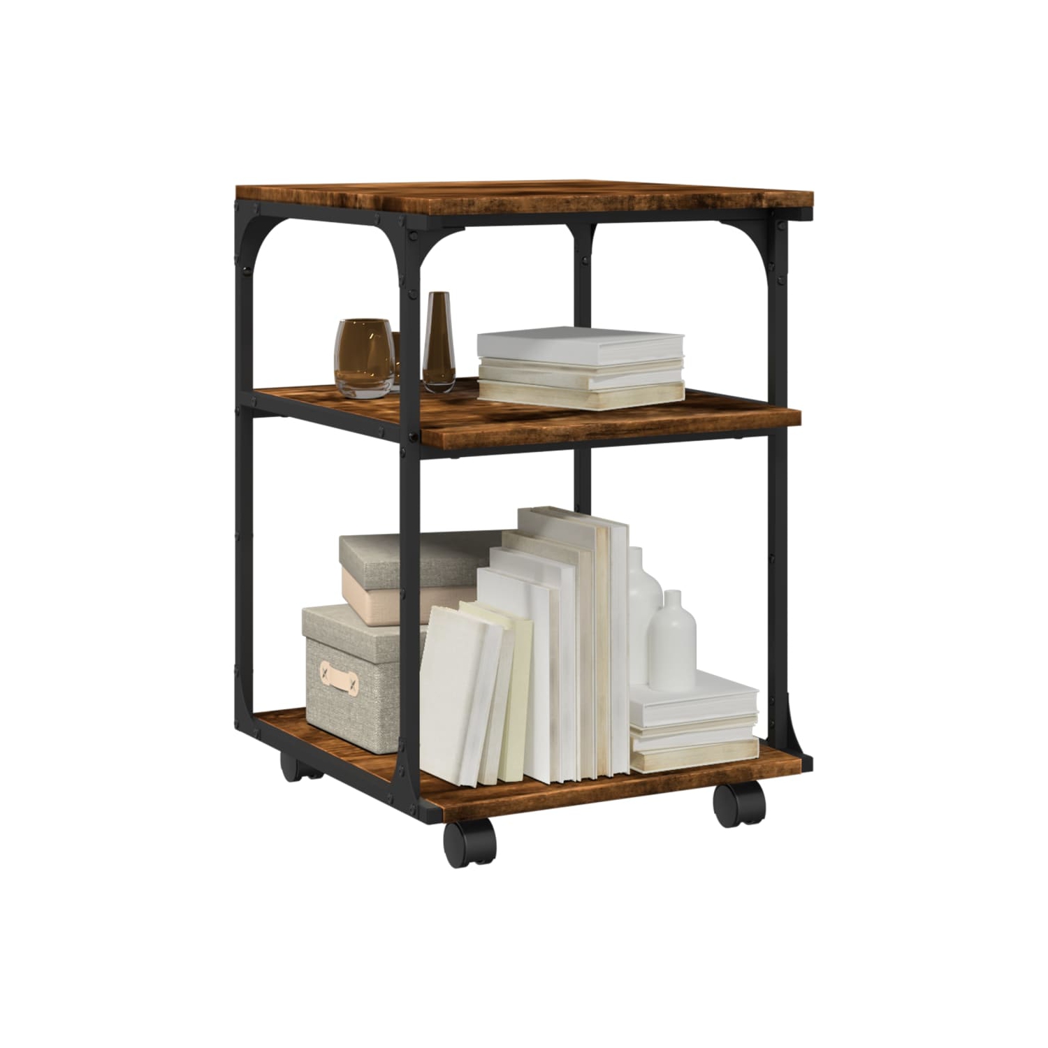 Meuble pour imprimante à 3 niveaux en chêne fumé 43 x 48 x 10 po en bois d'ingénierie de 64&nbsp;cm