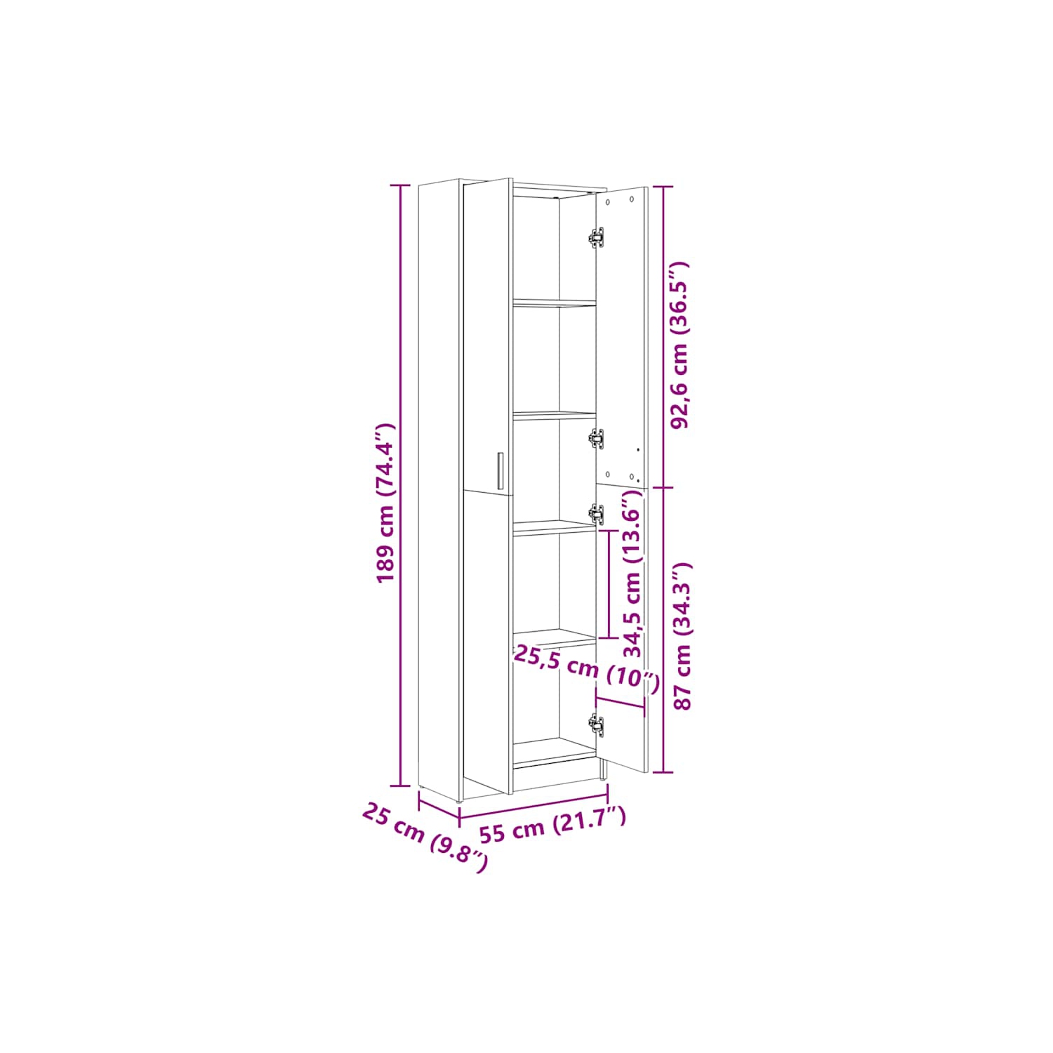 Garde-robe à Hallway pour le vestibule, blanc, 55 x 25 x 189&nbsp;cm, bois d'ingénierie