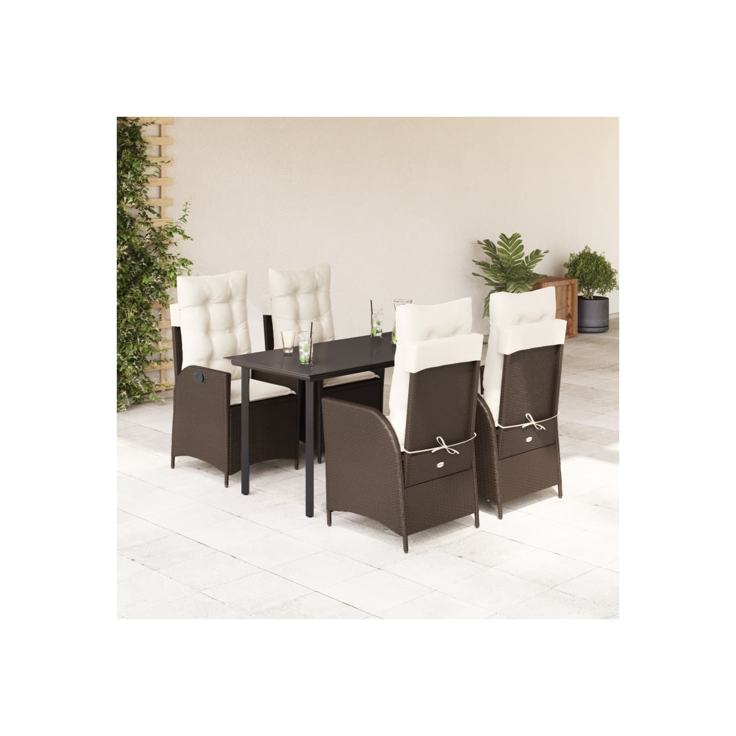 vidaXL 5 Piece Garden Dining Set with Cushions Brown Poly Rattan