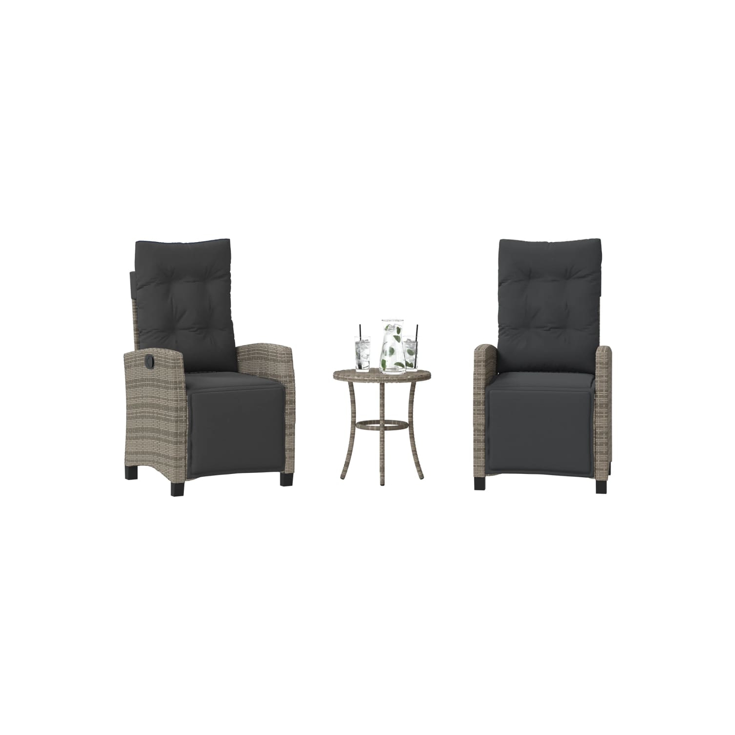 vidaXL 3 Piece Bistro Set with Cushions Grey Poly Rattan