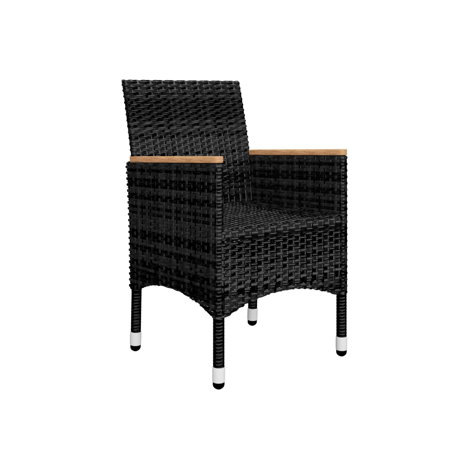 Ensemble bistro de 3 pièces en poly rotin et verre trempé noir