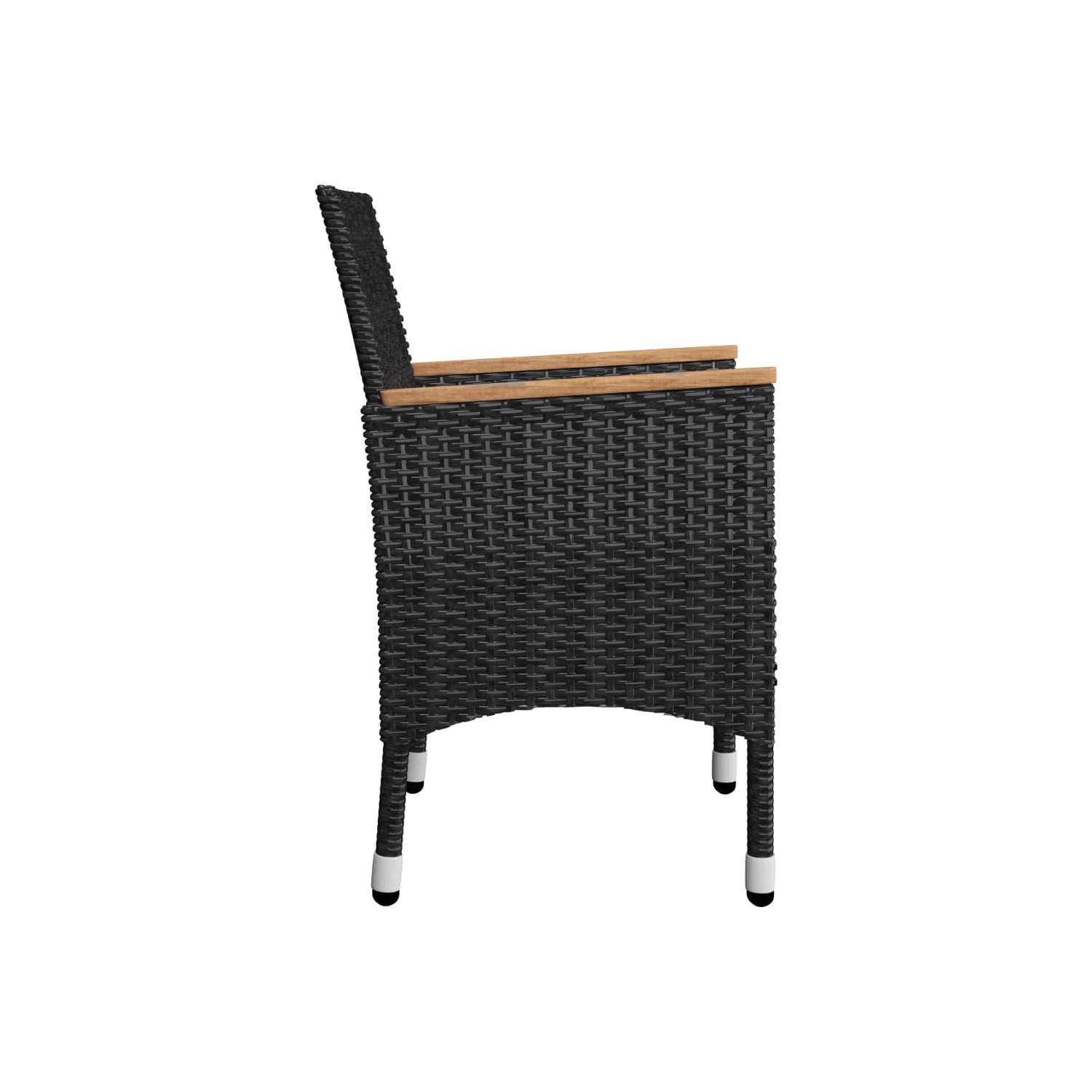 Ensemble bistro de 3 pièces en poly rotin et verre trempé noir