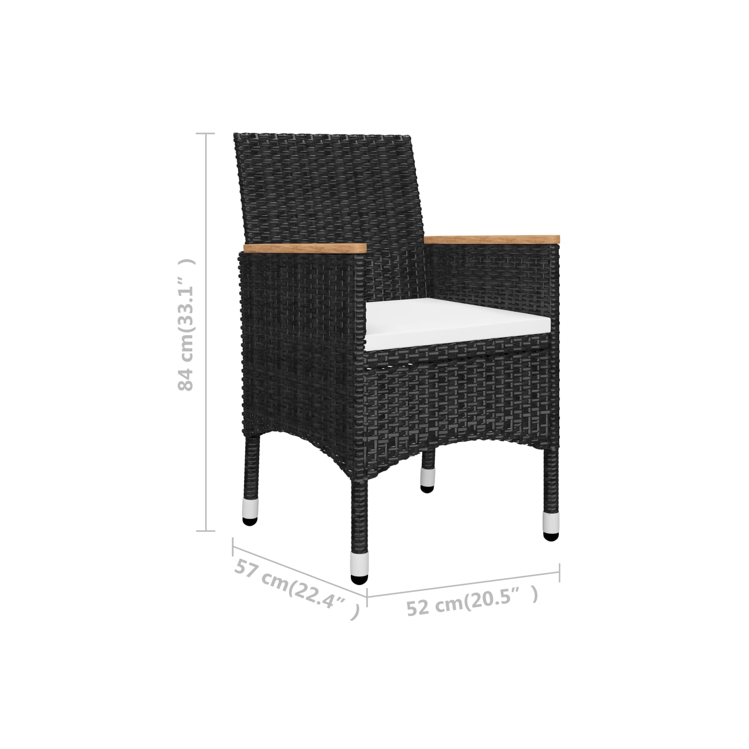 Ensemble bistro de 3 pièces en poly rotin et verre trempé noir