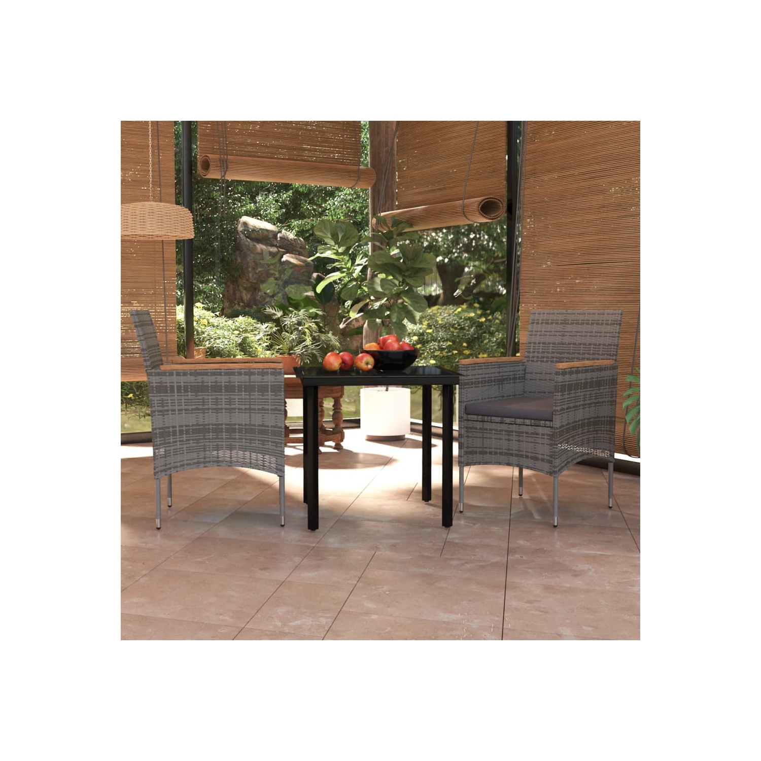 vidaXL 3 Piece Garden Dining Set with Cushions Grey and Black