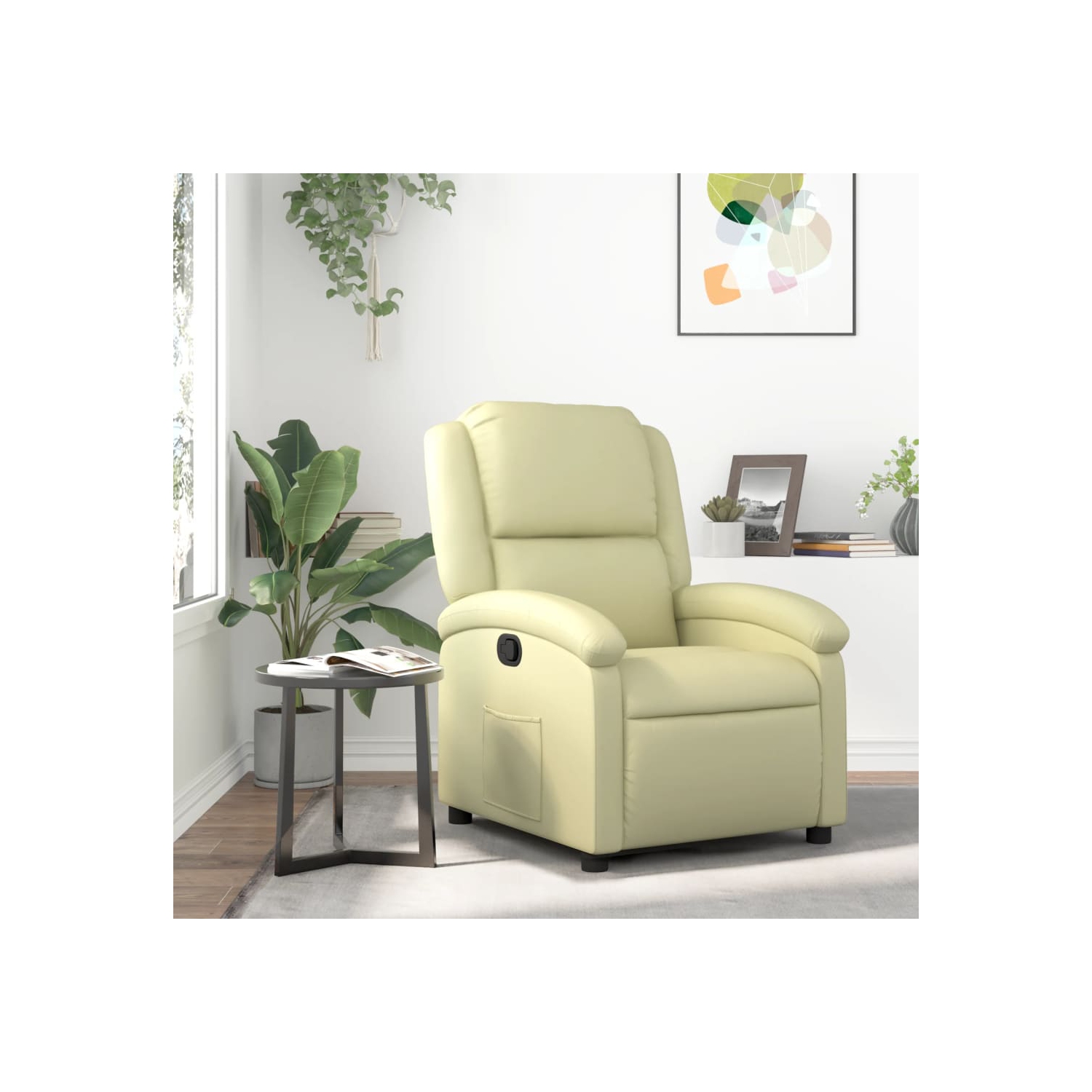 vidaXL Recliner Chair Cream Real Leather
