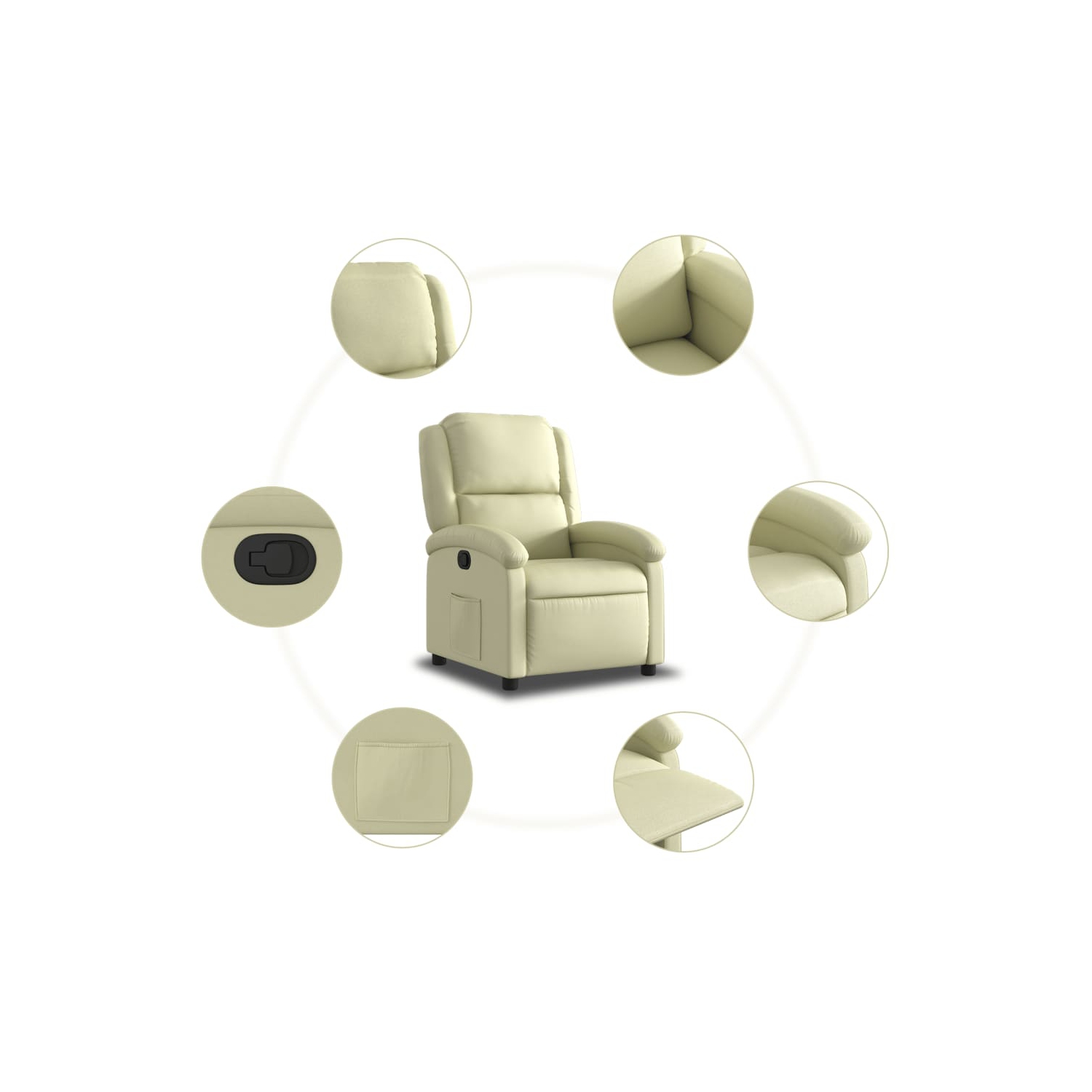 vidaXL Recliner Chair Cream Real Leather