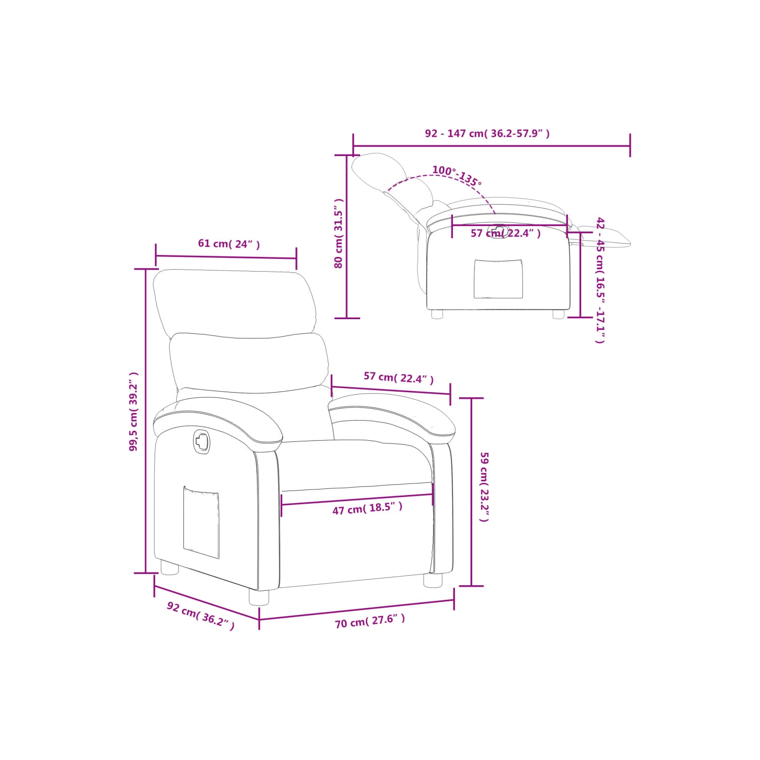 vidaXL Recliner Chair Black Faux Leather