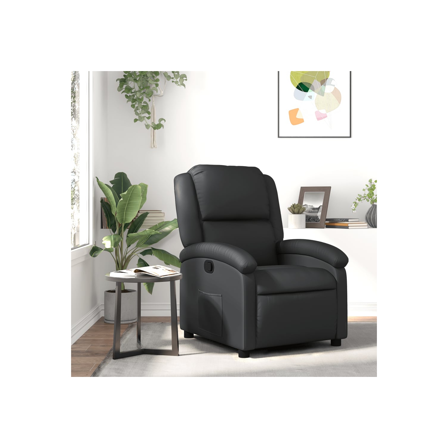 vidaXL Recliner Chair Black Real Leather