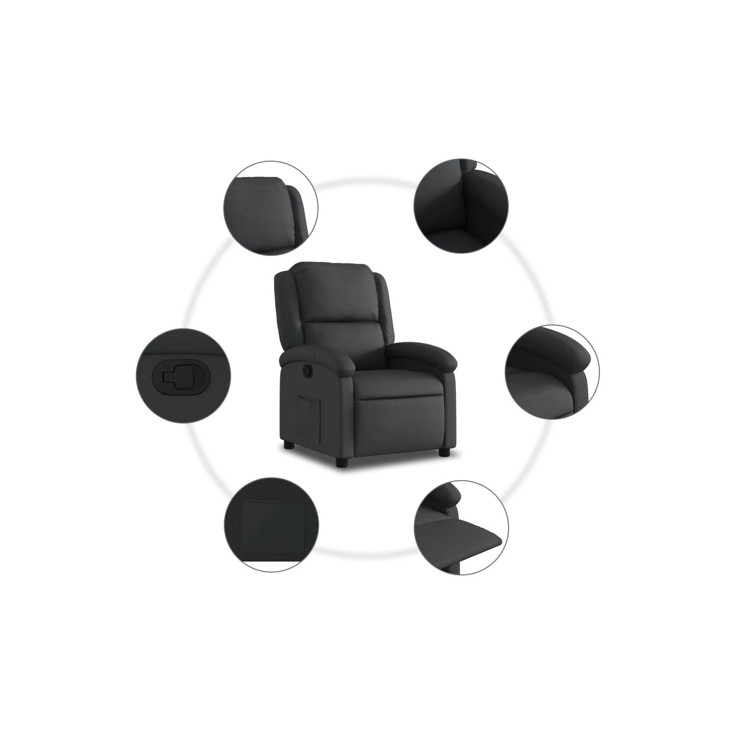 vidaXL Recliner Chair Black Real Leather