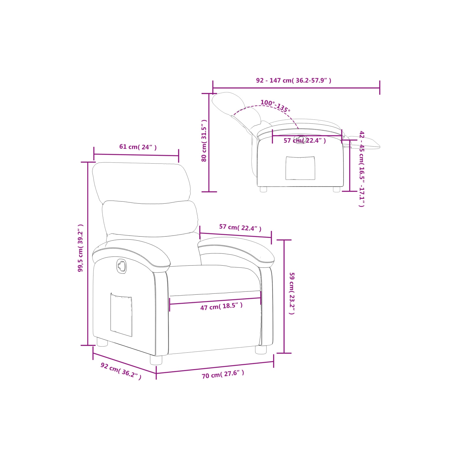 vidaXL Recliner Chair Light Grey Fabric