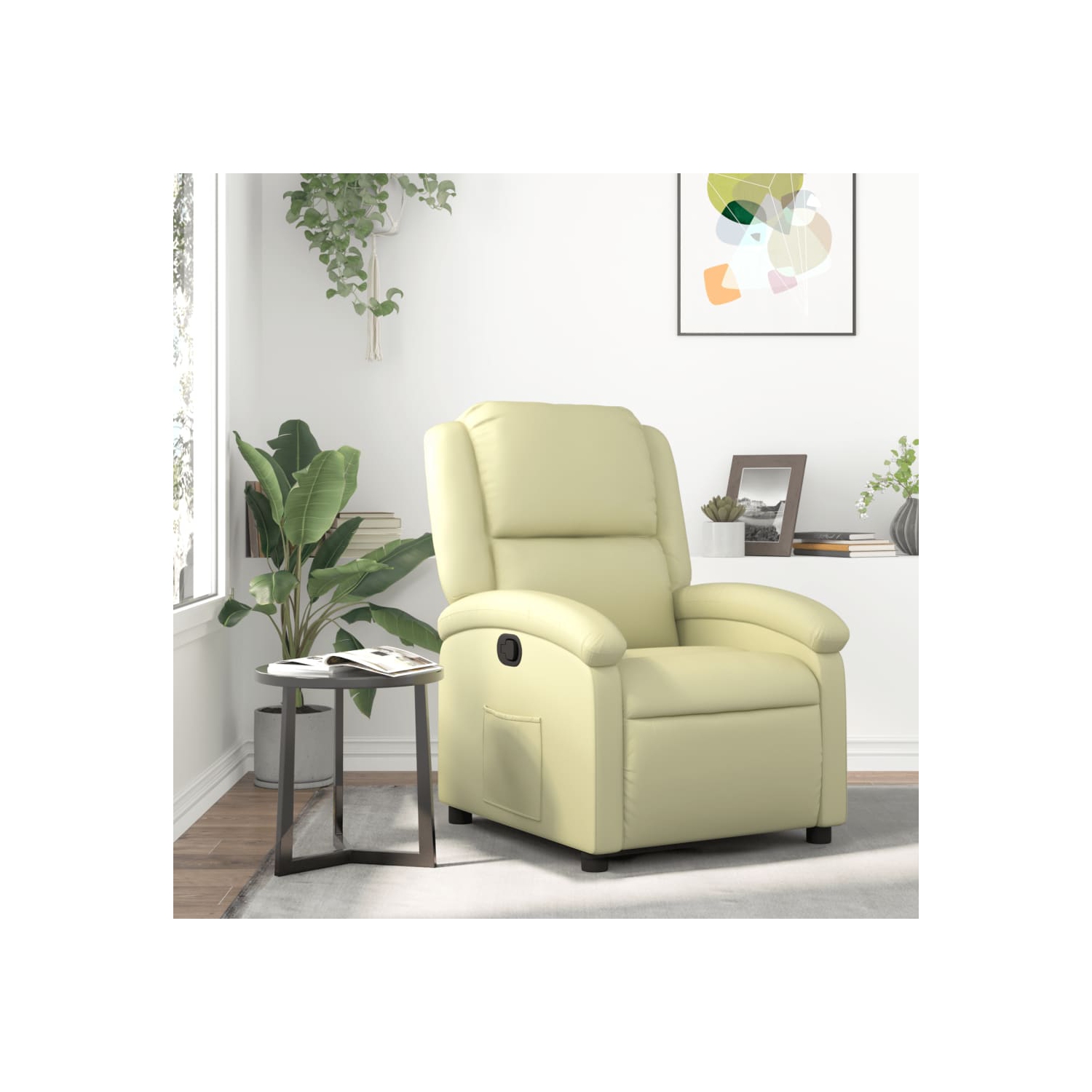 vidaXL Recliner Chair Cream Real Leather