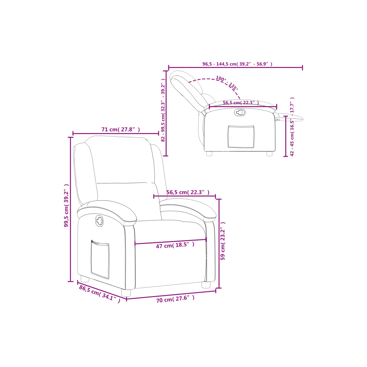 vidaXL Recliner Chair Cream Real Leather