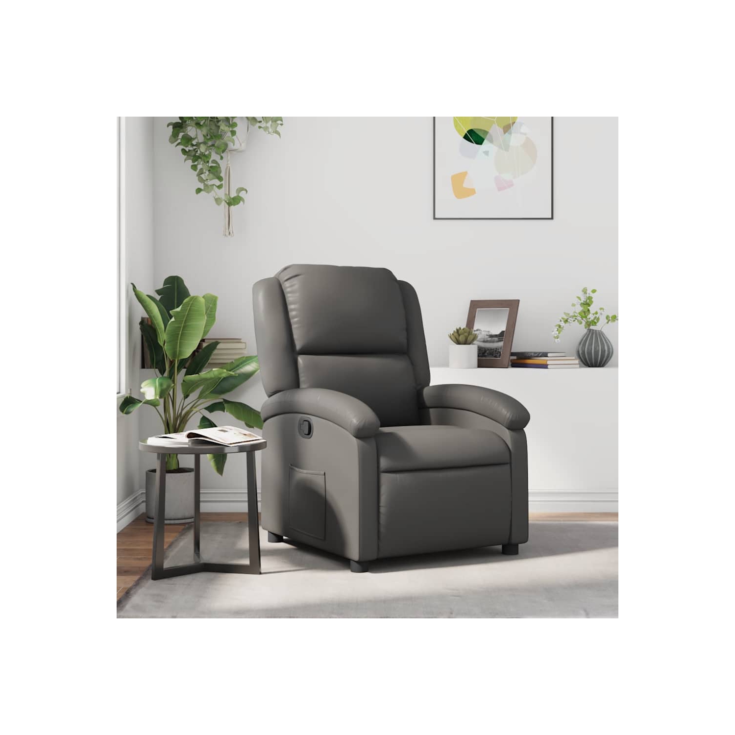 vidaXL Manual Recliner Chair, Adjustable Backrest/ Footrest, Gray Leather Reclining Sofa
