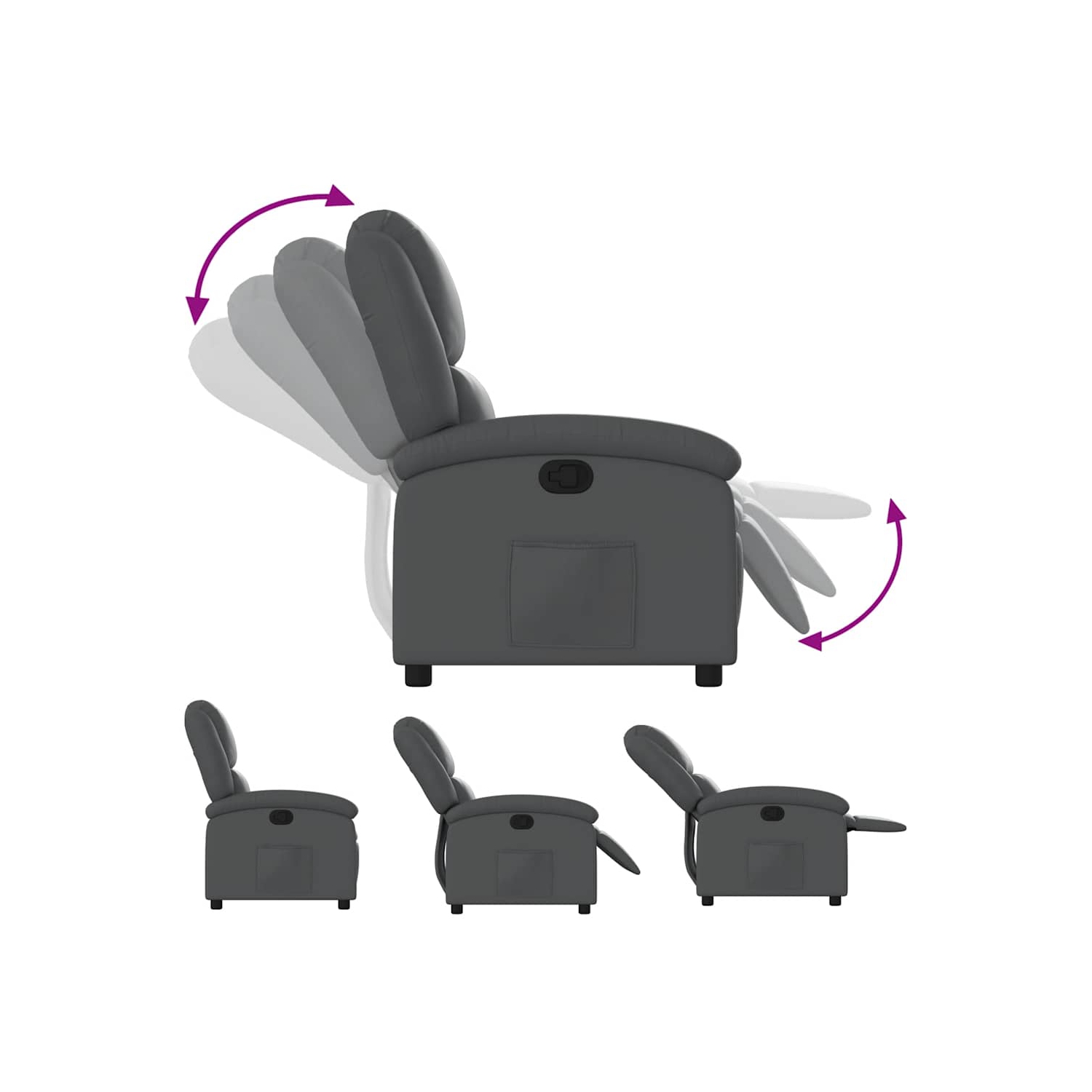 vidaXL Manual Recliner Chair, Adjustable Backrest/ Footrest, Gray Leather Reclining Sofa