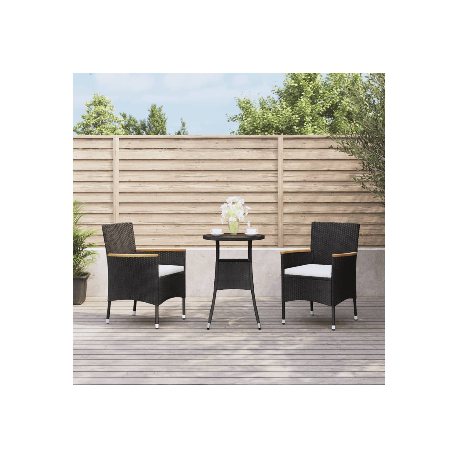 vidaXL 3 Piece Garden Bistro Set with Cushions Black Poly Rattan