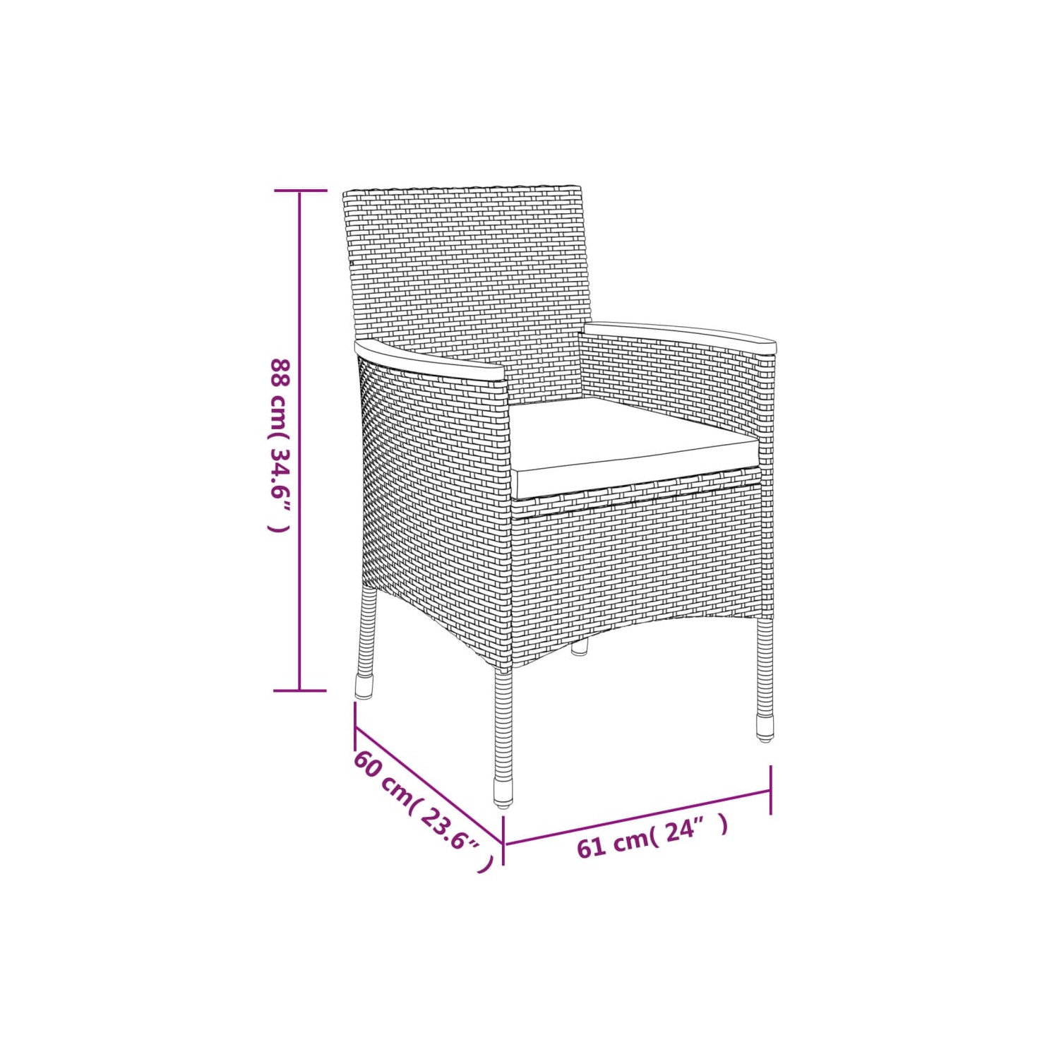 vidaXL 3 Piece Garden Bistro Set with Cushions Black Poly Rattan