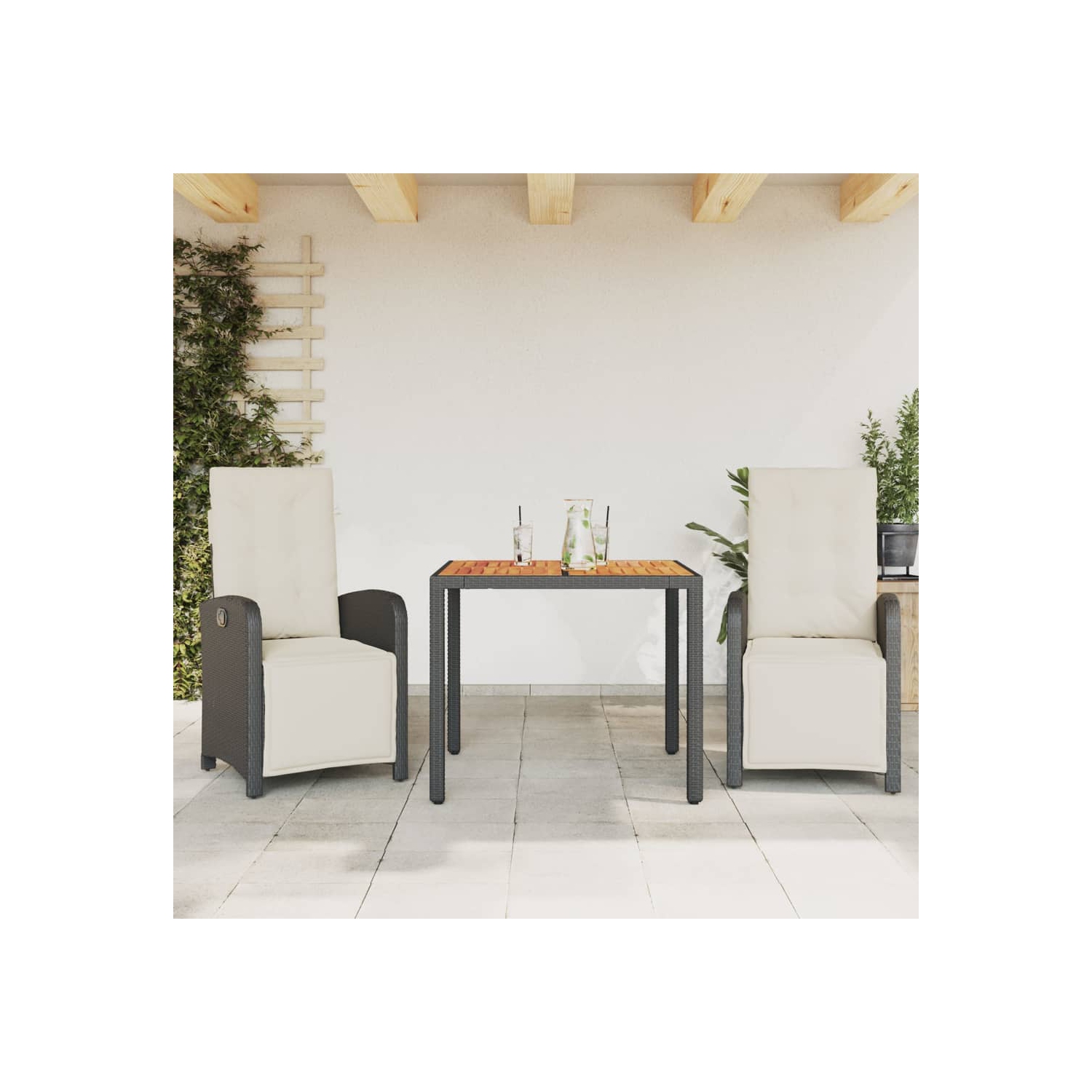 vidaXL 3 Piece Bistro Set with Cushions Black Poly Rattan