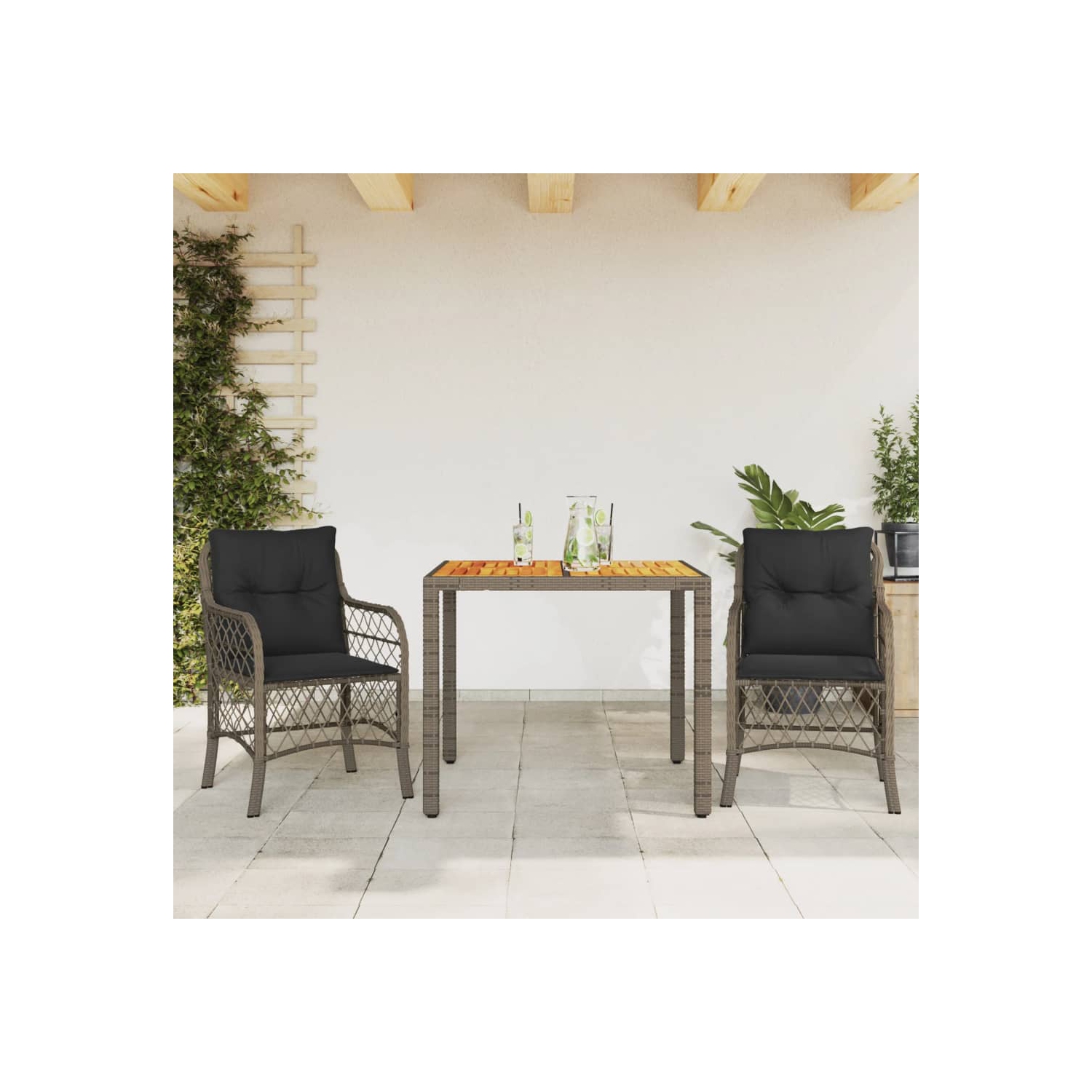 vidaXL 3 Piece Bistro Set with Cushions Grey Poly Rattan