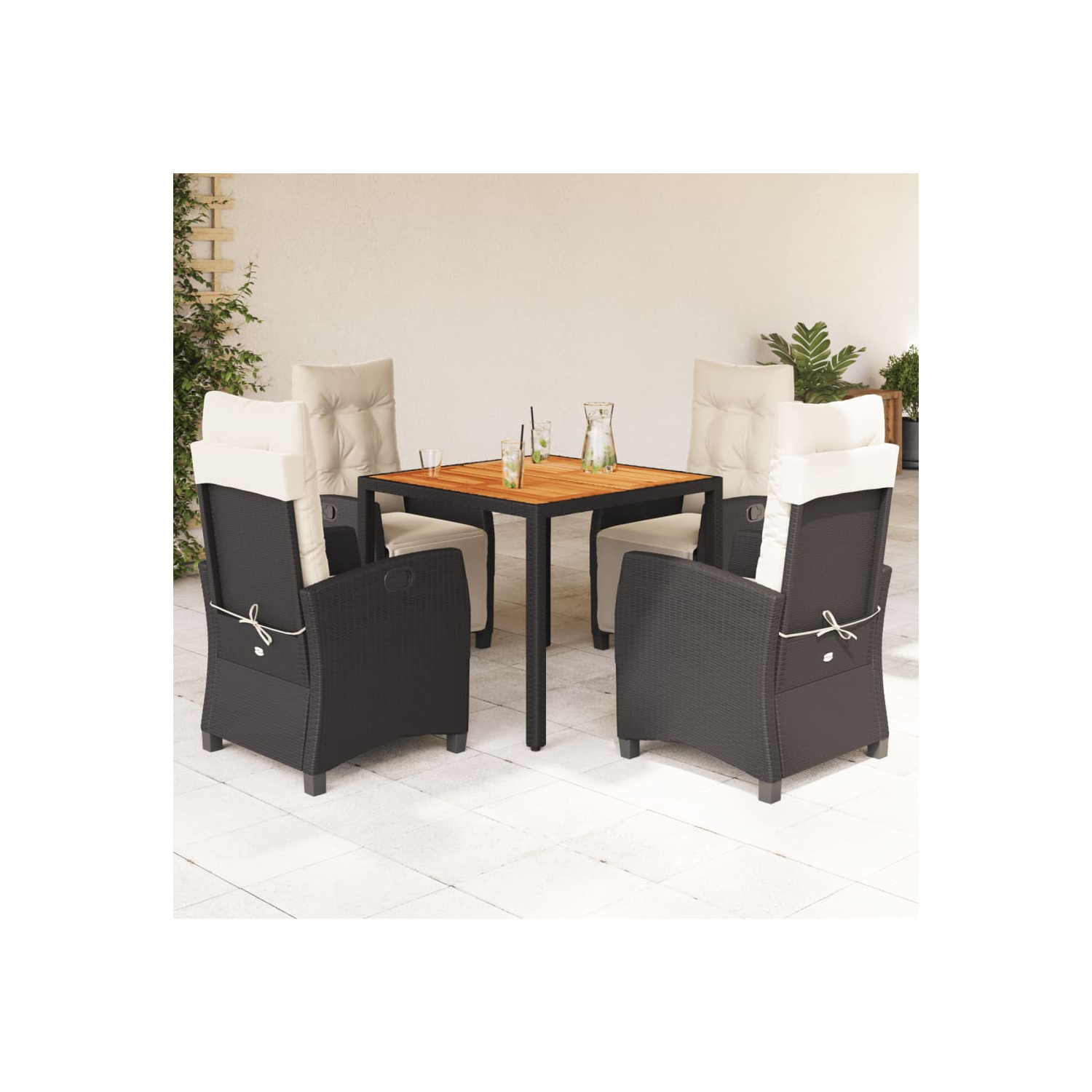 vidaXL 5 Piece Garden Dining Set with Cushions Black Poly Rattan