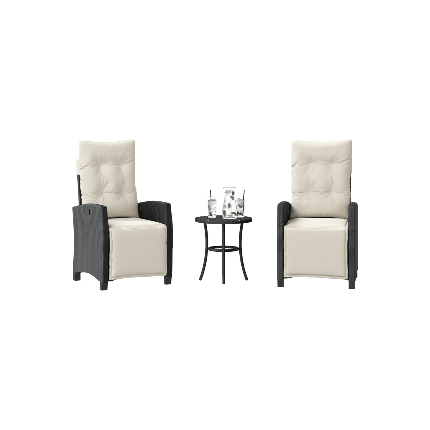 vidaXL 3 Piece Bistro Set with Cushions Black Poly Rattan