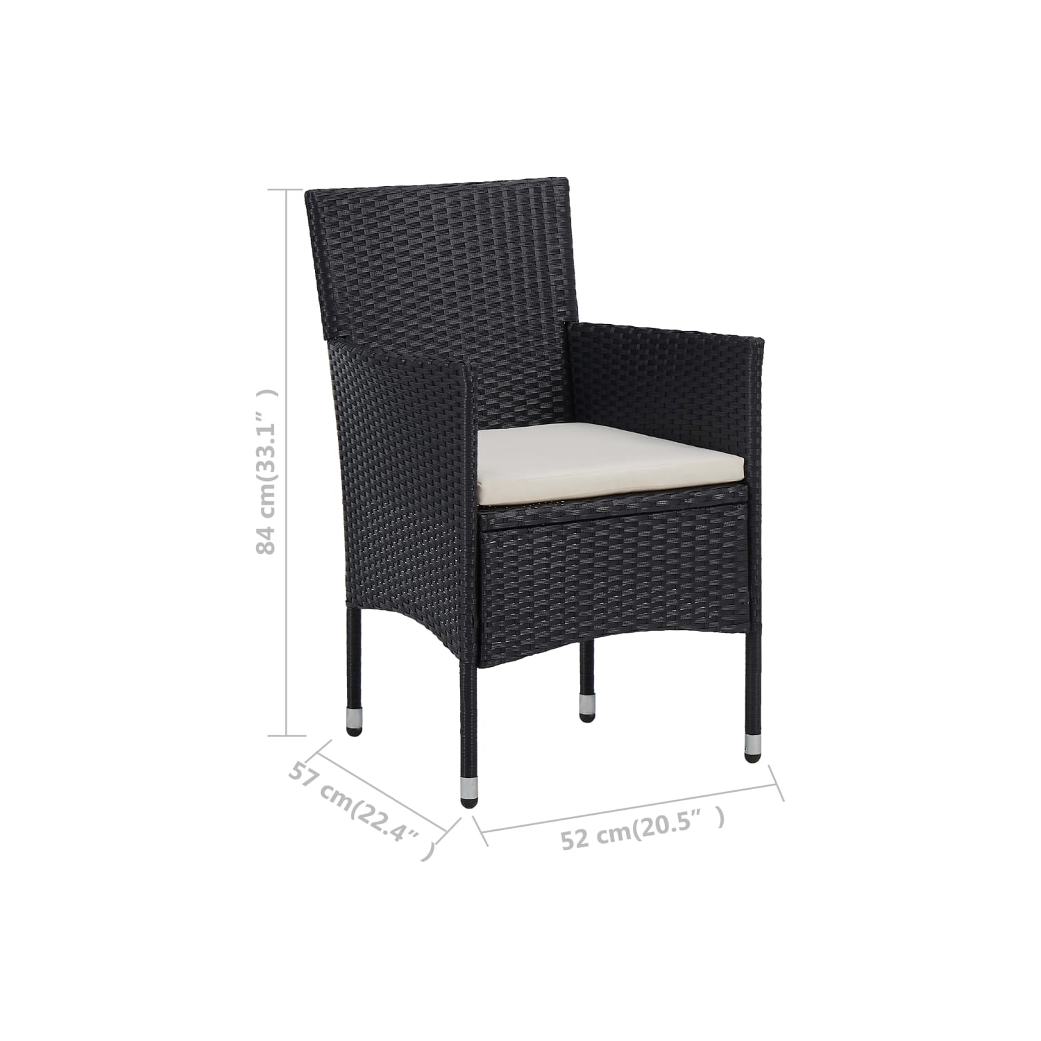 Ensemble bistro de 3 pièces en poly rotin et verre trempé noir