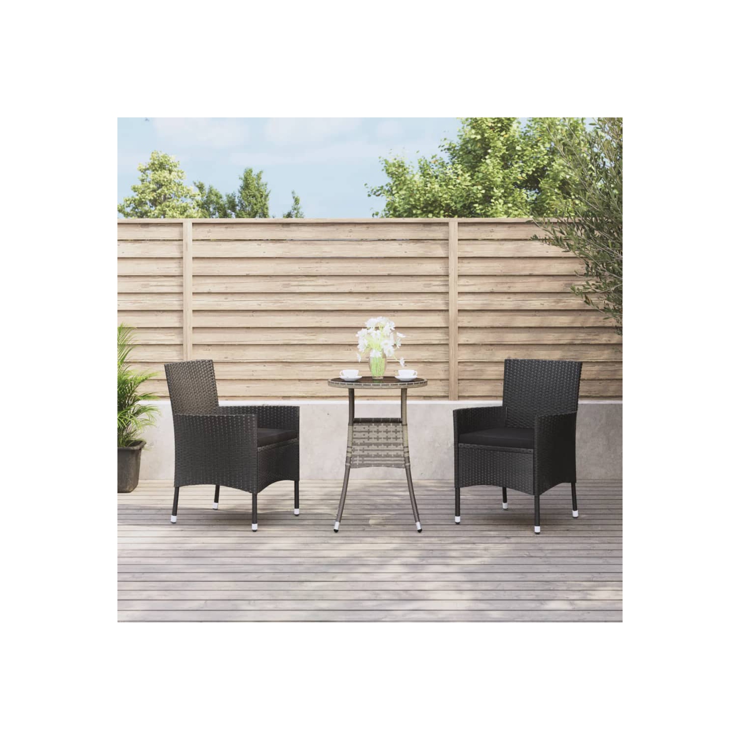 vidaXL 3 Piece Garden Bistro Set with Cushions Black Poly Rattan