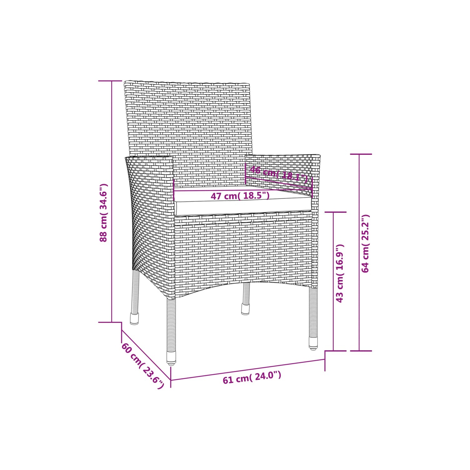 vidaXL 3 Piece Garden Bistro Set with Cushions Black Poly Rattan
