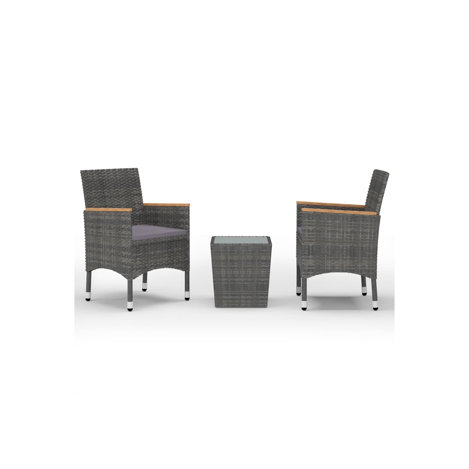 vidaXL 3 Piece Bistro Set Poly Rattan and Tempered Glass Grey