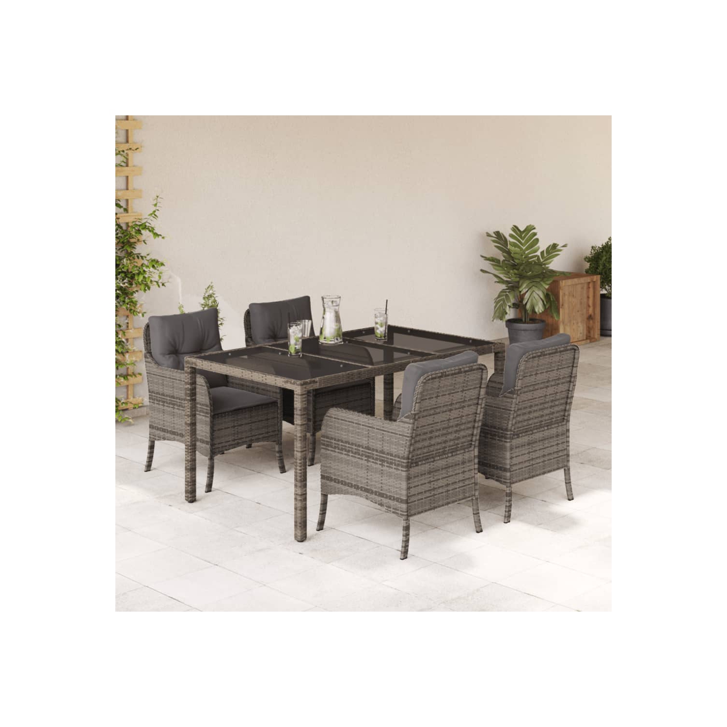 vidaXL 5 Piece Garden Dining Set with Cushions Grey Poly Rattan
