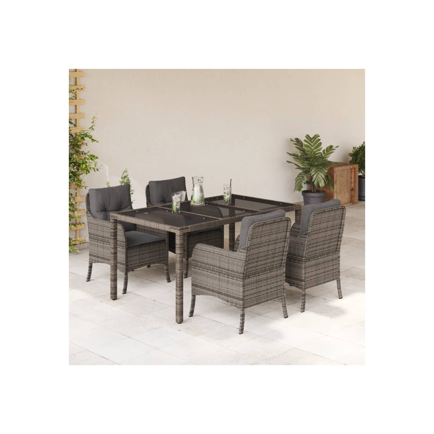 vidaXL 5 Piece Garden Dining Set with Cushions Grey Poly Rattan
