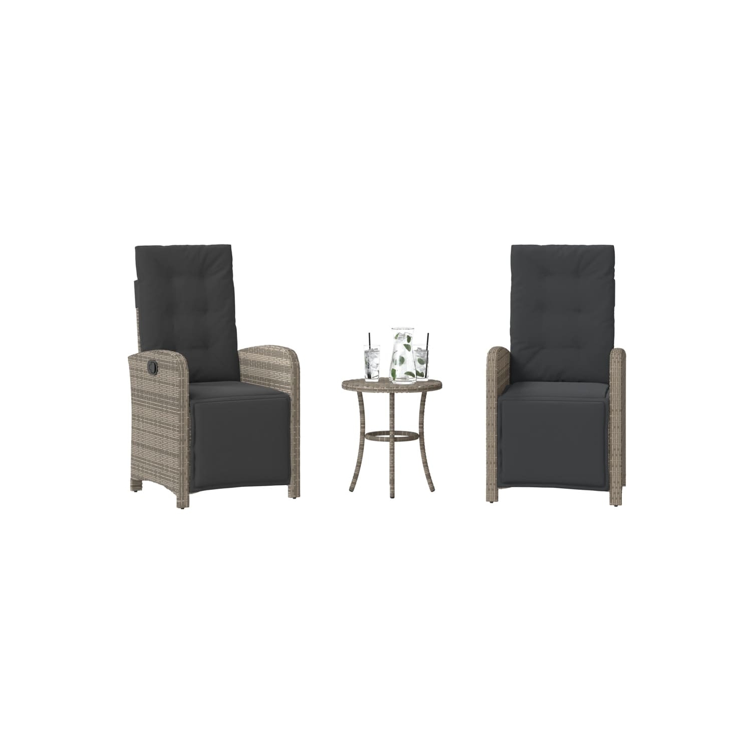 Ensemble bistro de 3 pièces avec coussins en rotin de polyester gris vidaXL